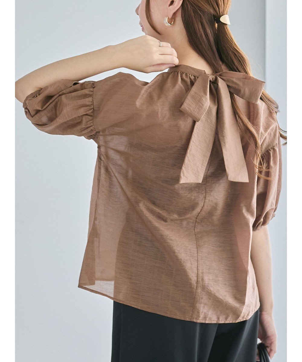 【テチチ/Te chichi】のレザーライクバックリボンブラウス インテリア・キッズ・メンズ・レディースファッション・服の通販 founy(ファニー) 　ファッション　Fashion　レディースファッション　Fashion for Women　トップス・カットソー　Cut & Sew Tops　シャツ・ブラウス・オフィスカジュアル　Elegant Blouses & Button-Ups　新作・新入荷　New Arrivals / New In　シアー　Sheer, See-Through　スリーブ　Sleeve, Long Sleeve / Short Sleeve　リボン　Ribbon, Bow　夏　Summer　S/S・春夏　SS, Spring/Summer, Warm Season　A/W・秋冬　Autumn/Winter　ブラウン|ID: prp329100004708369 ipo3291000000034006802