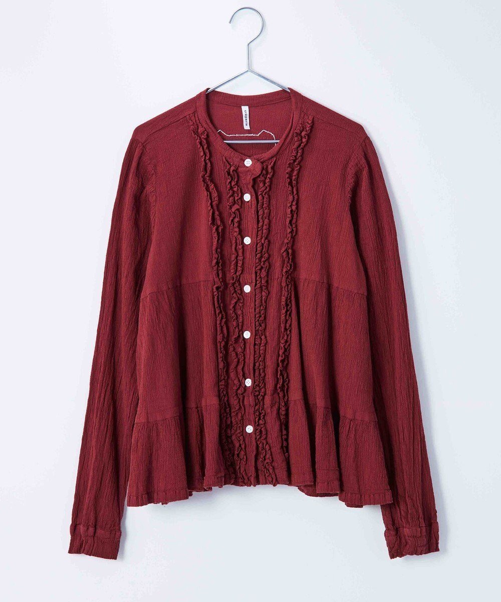 【クレプリツモリチサト/creperie tsumori chisato】のcreperie FRILL TOPS インテリア・キッズ・メンズ・レディースファッション・服の通販 founy(ファニー) 　ファッション　Fashion　レディースファッション　Fashion for Women　トップス・カットソー　Cut & Sew Tops　シャツ・ブラウス・オフィスカジュアル　Elegant Blouses & Button-Ups　インナー　Innerwear　カーディガン　Cardigan, Knitwear　コレクション　Collection, Seasonal Line　コンパクト　Compact, Small Size　フォルム　Silhouette, Form　フリル　Frill, Ruffle　フロント　Front, Front Design　A/W・秋冬　Autumn/Winter　S/S・春夏　SS, Spring/Summer, Warm Season　新作・新入荷　New Arrivals / New In　日本製　Made In Japan　夏　Summer　WINE|ID: prp329100004708380 ipo3291000000034006844