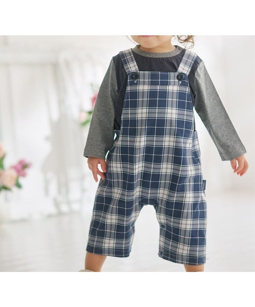 【ジェイ プレス/J.PRESS / KIDS】の【BOX付き】【80-90㎝】長袖Tシャツ オーバーオール セット インテリア・キッズ・メンズ・レディースファッション・服の通販 founy(ファニー) 　ファッション　Fashion　キッズファッション　Fashion for Kids　オレンジ　Orange　スマホ　Smartphone, Mobile Device　チェック　Check, Plaid, Tartan　トレンド　Trend, Trending Now　定番　Standard, Basic Item　人気　Popular, Best Seller　長袖　Long Sleeve, Full Sleeve　ベビー　Baby, Babywear　ベーシック　Basic, Essential　モチーフ　Motif, Design Theme　無地　Plain, Solid Color　ロンパース　Romper, Jumpsuit　楽ちん　Easy Fit, Comfortable　A/W・秋冬　Autumn/Winter　おすすめ　Recommended / Our Picks　ギフト プレゼント　Gift / Present　ネイビー系3|ID: prp329100004709483 ipo3291000000034017549