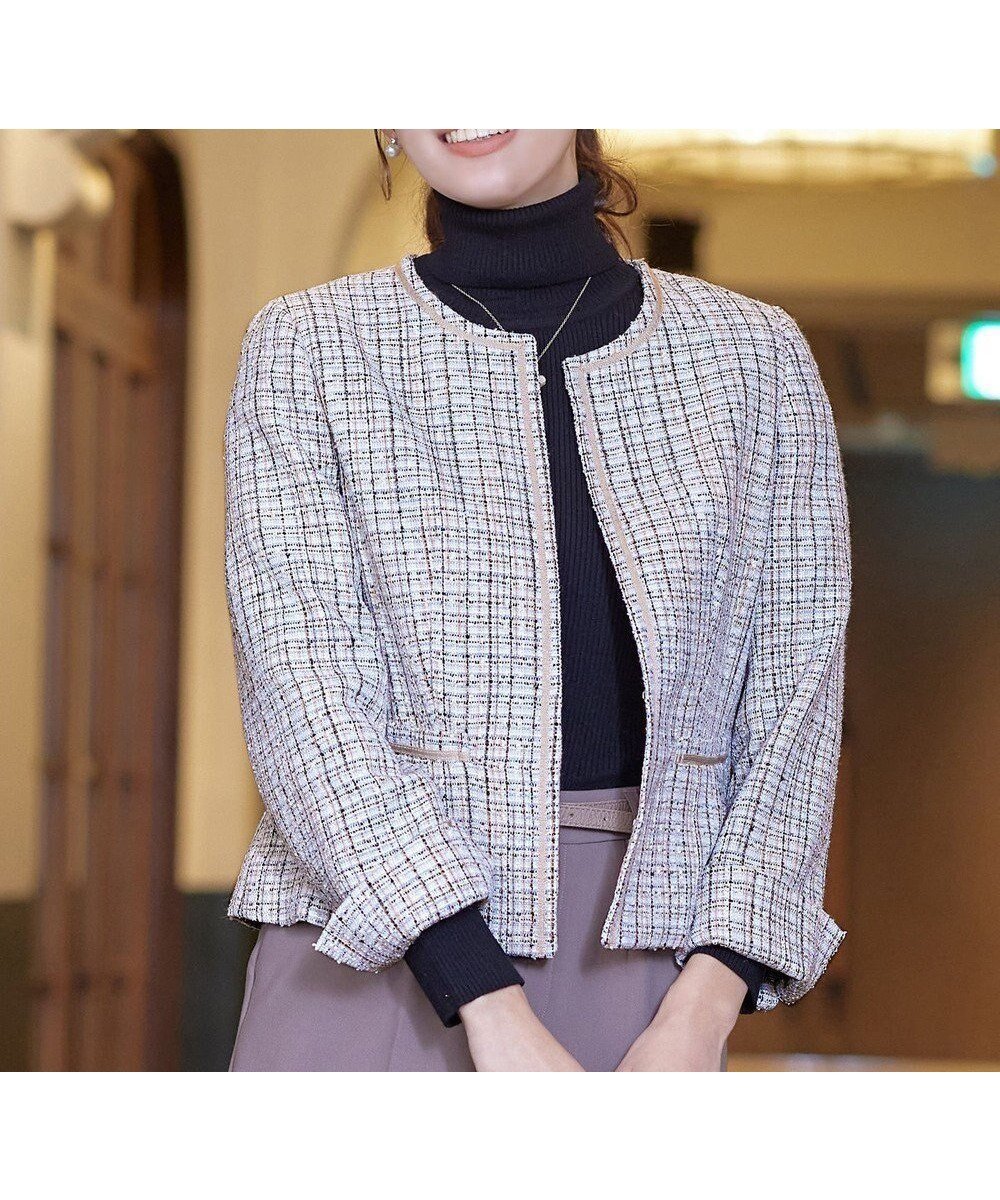 【ティアクラッセ/Tiaclasse】のラメツイードジャケット インテリア・キッズ・メンズ・レディースファッション・服の通販 founy(ファニー) 　ファッション　Fashion　レディースファッション　Fashion for Women　アウター　Coat / Outerwear Collection　レディースジャケット・軽アウター　Jackets　ノーカラージャケット / シンプル上品コーデ　Collarless Jackets　おすすめ　Recommended / Our Picks　ウォッシャブル　Machine Washable　オケージョン　Occasion Wear　カーディガン　Cardigan, Knitwear　ジャケット　Jacket, Outerwear　セレモニー　Ceremony　チュニック　Tunic, Long Top　ツイード　Twill, Twill Weave　ラウンド　Round, Round Neck　再入荷　Restock / Back in Stock　冬　Winter / This Winter　新作・新入荷　New Arrivals / New In　春　Spring　洗える　Machine Washable　秋　Autumn　A/W・秋冬　Autumn/Winter　ビジネス 仕事 通勤　Business / Work / Commuting　長袖　Long Sleeve, Full Sleeve　サックス|ID: prp329100004709580 ipo3291000000035761093