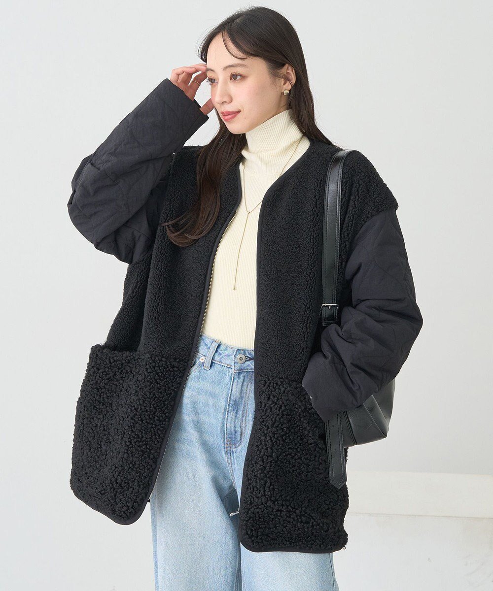 【アースミュージックアンドエコロジー/earth music&ecology】のボアキルトミドルコート インテリア・キッズ・メンズ・レディースファッション・服の通販 founy(ファニー) 　ファッション　Fashion　レディースファッション　Fashion for Women　アウター　Coat / Outerwear Collection　コート・ロングコート・ピーコート　Long Coats, Peacoats & More　レディースジャケット・軽アウター　Jackets　おすすめ　Recommended / Our Picks　コンビ　Combo, Combination Style　ジャケット　Jacket, Outerwear　バランス　Balance, Style Balance　ポケット　Pocket, Pocket Detail　ミドル　Middle Length, Mid Height　ロング　Long, Long-Length　A/W・秋冬　Autumn/Winter　Black|ID: prp329100004710852 ipo3291000000035411896