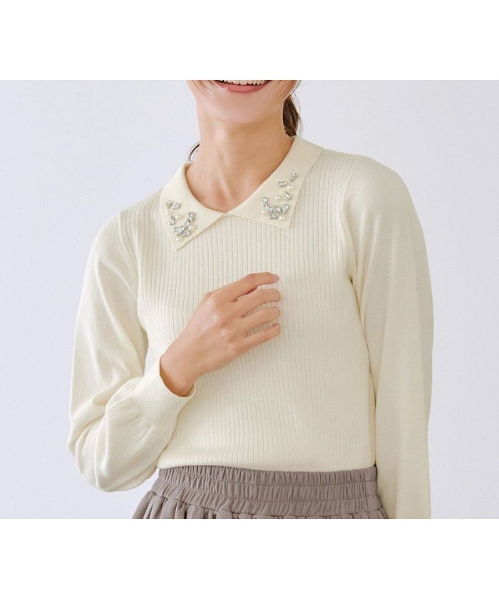 【ティアクラッセ/Tiaclasse】の襟ビジュー付きニットプルオーバー インテリア・キッズ・メンズ・レディースファッション・服の通販 founy(ファニー) https://founy.com/ ファッション Fashion レディースファッション Fashion for Women トップス・カットソー Cut & Sew Tops ニット Knit Tops & Sweaters カジュアルプルオーバー・ニットトップス Pullovers & Knit Tops / Casual Pullovers アクセサリー Fashion Accessories 秋 Autumn シューズ Shoes, Footwear スリーブ Sleeve, Long Sleeve / Short Sleeve セーター Sweater, Knitwear ビジュー Bijou, Jewel-like Accent フェミニン Feminine, Girly リブニット Rib Knit, Ribbed Knit 冬 Winter / This Winter A/W・秋冬 Autumn/Winter 再入荷 Restock / Back in Stock エレガント 上品 Elegant 新作・新入荷 New Arrivals / New In |ID: prp329100004710862 ipo3291000000035710631