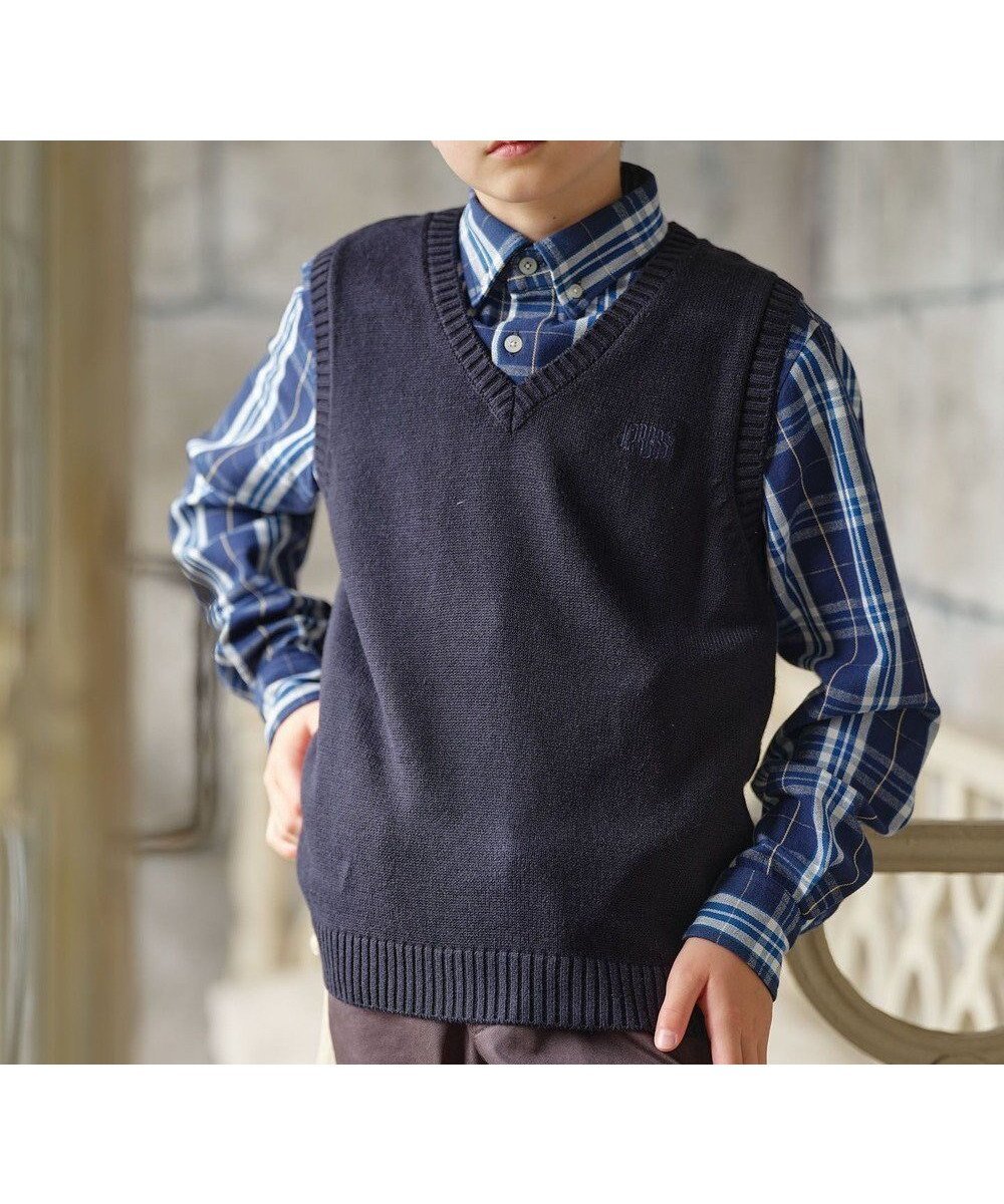 【ジェイ プレス/J.PRESS / KIDS】の【110-130cm】ロゴ入りニット ベスト インテリア・キッズ・メンズ・レディースファッション・服の通販 founy(ファニー) 　ファッション　Fashion　キッズファッション　Fashion for Kids　トップス・カットソー　Cut & Sew Tops　2023年　2023　2023-2024秋冬・A/W　Autumn/Winter 2023–24 AW23–24　冬　Winter / This Winter　シンプル　Simple, Minimal　スマホ　Smartphone, Mobile Device　フォーマル　Formal, Dressy　ベスト　Vest, Waistcoat　ベーシック　Basic, Essential　定番　Standard, Basic Item　A/W・秋冬　Autumn/Winter　ネイビー系|ID: prp329100004710865 ipo3291000000034028633