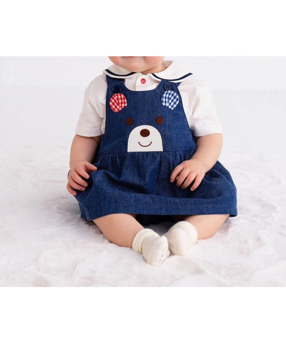 【ミキハウスホットビスケッツ/MIKI HOUSE HOT BISCUITS / KIDS】の【70-90cm】 顔ドン スカート付きデニムロンパース インテリア・キッズ・メンズ・レディースファッション・服の通販 founy(ファニー) 　ファッション　Fashion　キッズファッション　Fashion for Kids　おすすめ　Recommended / Our Picks　タイツ　Tights, Legwear　デニム　Denim, Jeans Material　ベビー　Baby, Babywear　ロンパース　Romper, Jumpsuit　人気　Popular, Best Seller　冬　Winter / This Winter　半袖　Short Sleeve, Half Sleeve　夏　Summer　S/S・春夏　SS, Spring/Summer, Warm Season　A/W・秋冬　Autumn/Winter　長袖　Long Sleeve, Full Sleeve　紺|ID: prp329100004710866 ipo3291000000034028635