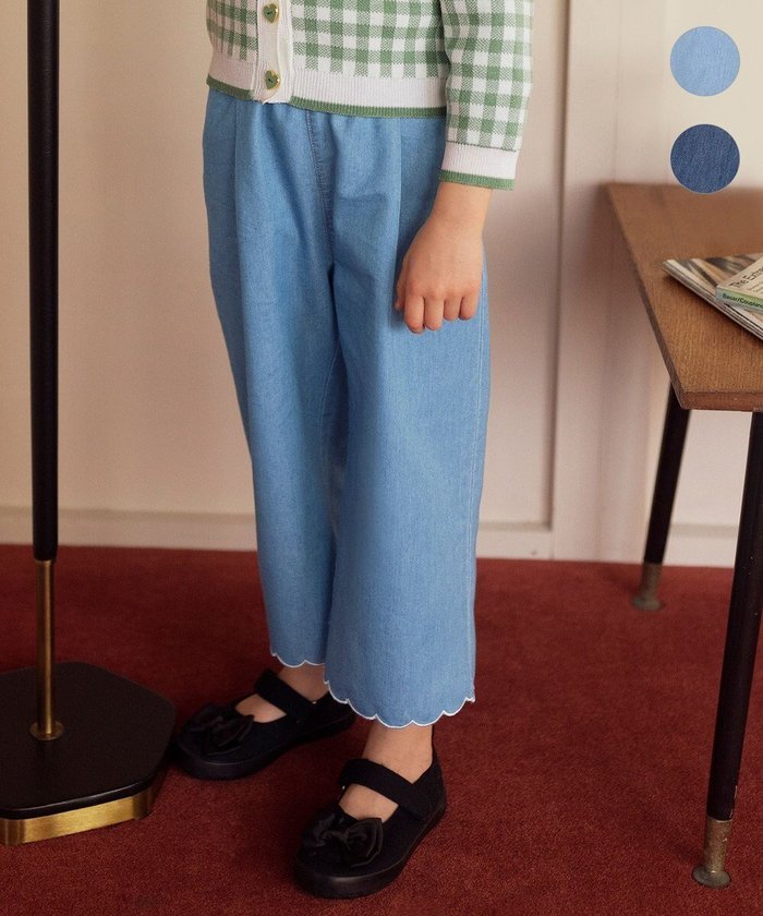 【エニィ/ANY / KIDS】のデニム ワイド パンツ インテリア・キッズ・メンズ・レディースファッション・服の通販 founy(ファニー) https://founy.com/ ファッション Fashion キッズファッション Fashion for Kids ボトムス Bottoms スカラップ Scallop, Scalloped Edge デニム Denim, Jeans Material ポケット Pocket, Pocket Detail ワイド Wide, Wide Fit 夏 Summer 春 Spring S/S・春夏 SS, Spring/Summer, Warm Season |ID: prp329100004710871 ipo3291000000034028646
