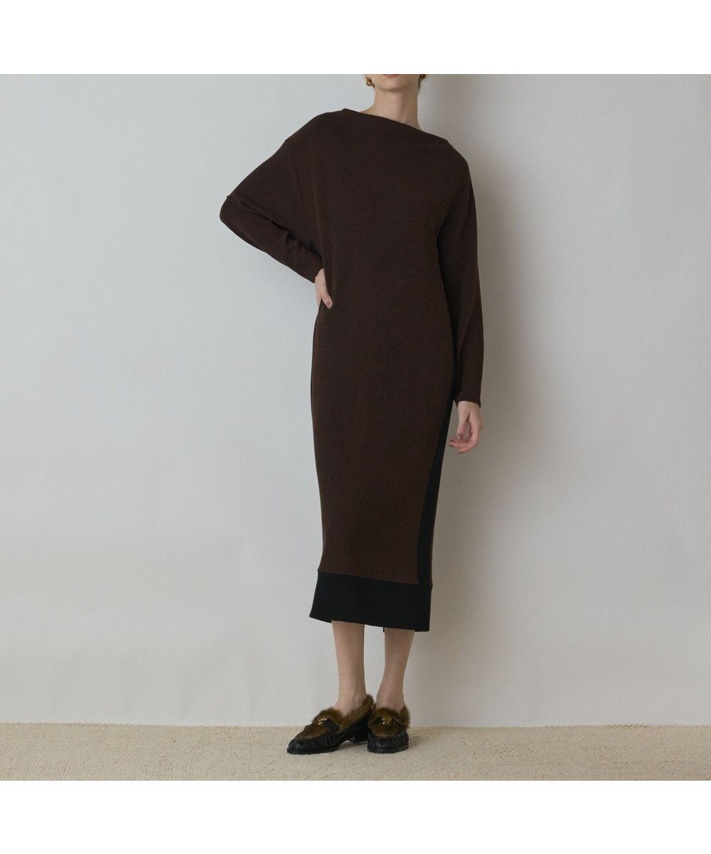 【グレース コンチネンタル/GRACE CONTINENTAL】のバイカラーカットワンピース インテリア・キッズ・メンズ・レディースファッション・服の通販 founy(ファニー) 　ファッション　Fashion　レディースファッション　Fashion for Women　ワンピース　Dresses　新作・新入荷　New Arrivals / New In　おすすめ　Recommended / Our Picks　ストレート　Straight, Straight Cut　スリット　Slit, Slit Detail　A/W・秋冬　Autumn/Winter　ブラウン|ID: prp329100004710945 ipo3291000000034029017
