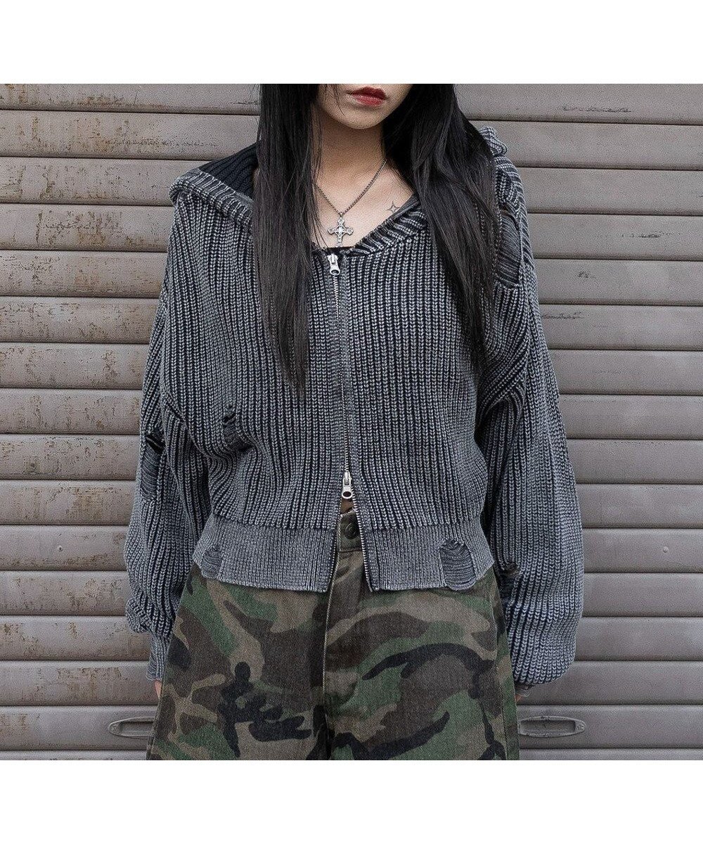 【ウィゴー/WEGO】のダメージニットジップパーカー インテリア・キッズ・メンズ・レディースファッション・服の通販 founy(ファニー) ファッション Fashion レディースファッション Fashion for Women トップス・カットソー Cut & Sew Tops ニット Knit Tops & Sweaters レディースパーカー・カジュアルフーディー Casual Hoodies & Sweatshirts ガーリー Girly, Feminine Style スウェット / スエット Sweatshirt, Sweatwear スニーカー Sneakers, Trainers スマホ Smartphone, Mobile Device ダメージ Distressed, Destroyed デニム Denim, Jeans Material トレンド Trend, Trending Now パーカー Hoodie, Parka フロント Front, Front Design リラックス Relax, Relaxed Fit A/W・秋冬 Autumn/Winter スミクロ|ID: prp329100004710961 ipo3291000000034029076