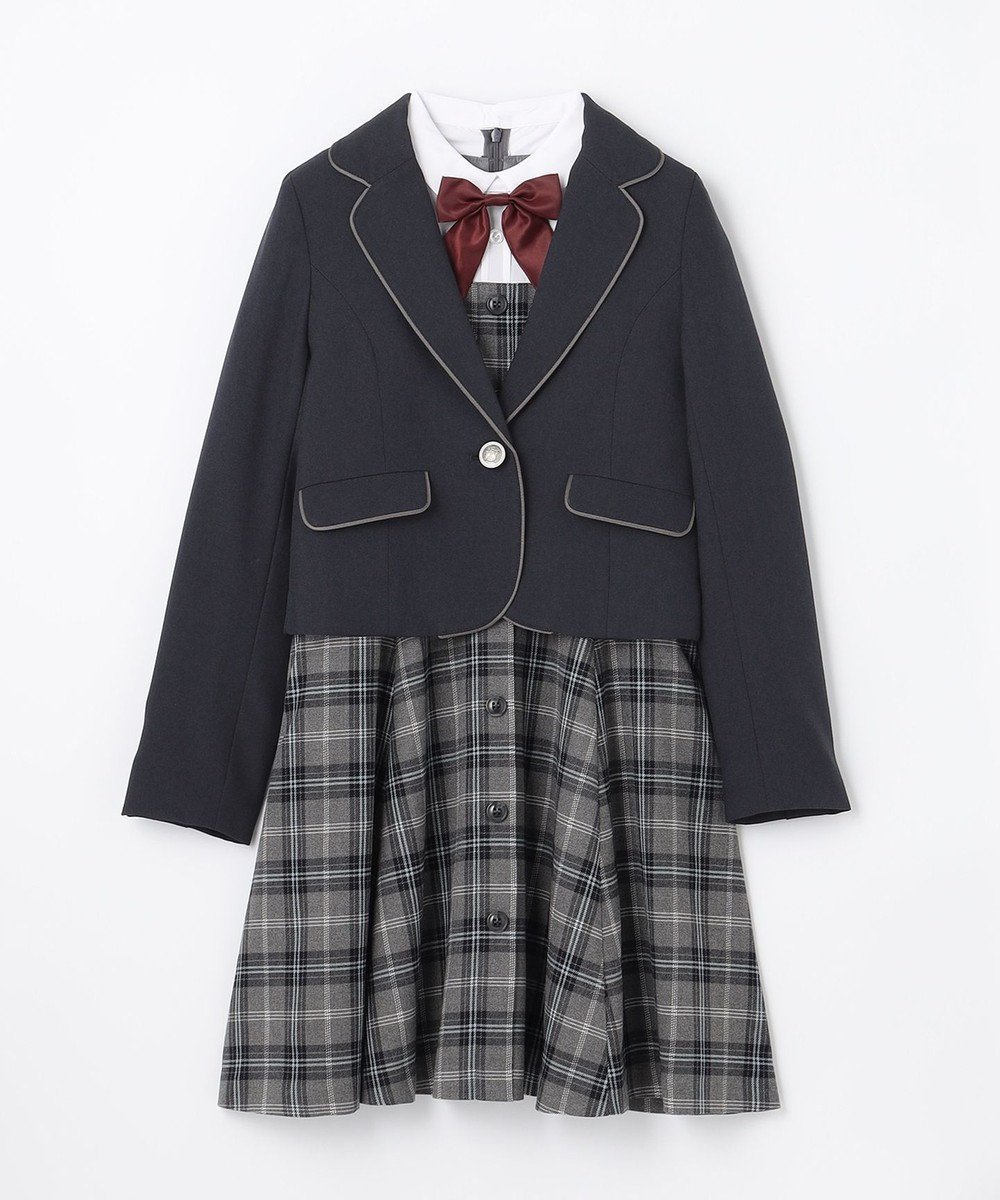 【エニィ/ANY / KIDS】の【any FAM JUNIOR】ジャケット付きワンピース インテリア・キッズ・メンズ・レディースファッション・服の通販 founy(ファニー) 　ファッション　Fashion　キッズファッション　Fashion for Kids　ワンピース　Dresses　ジャケット　Jacket, Outerwear　セレモニー　Ceremony　ドッキング　Docking, Mixed Material　パイピング　Piping, Trim Design　ブローチ　Brooch, Pin Brooch　リボン　Ribbon, Bow　エレガント 上品　Elegant　卒業式　Graduation Ceremony　定番　Standard, Basic Item　A/W・秋冬　Autumn/Winter　ネイビー×グレーチェック|ID: prp329100004713091 ipo3291000000034047092