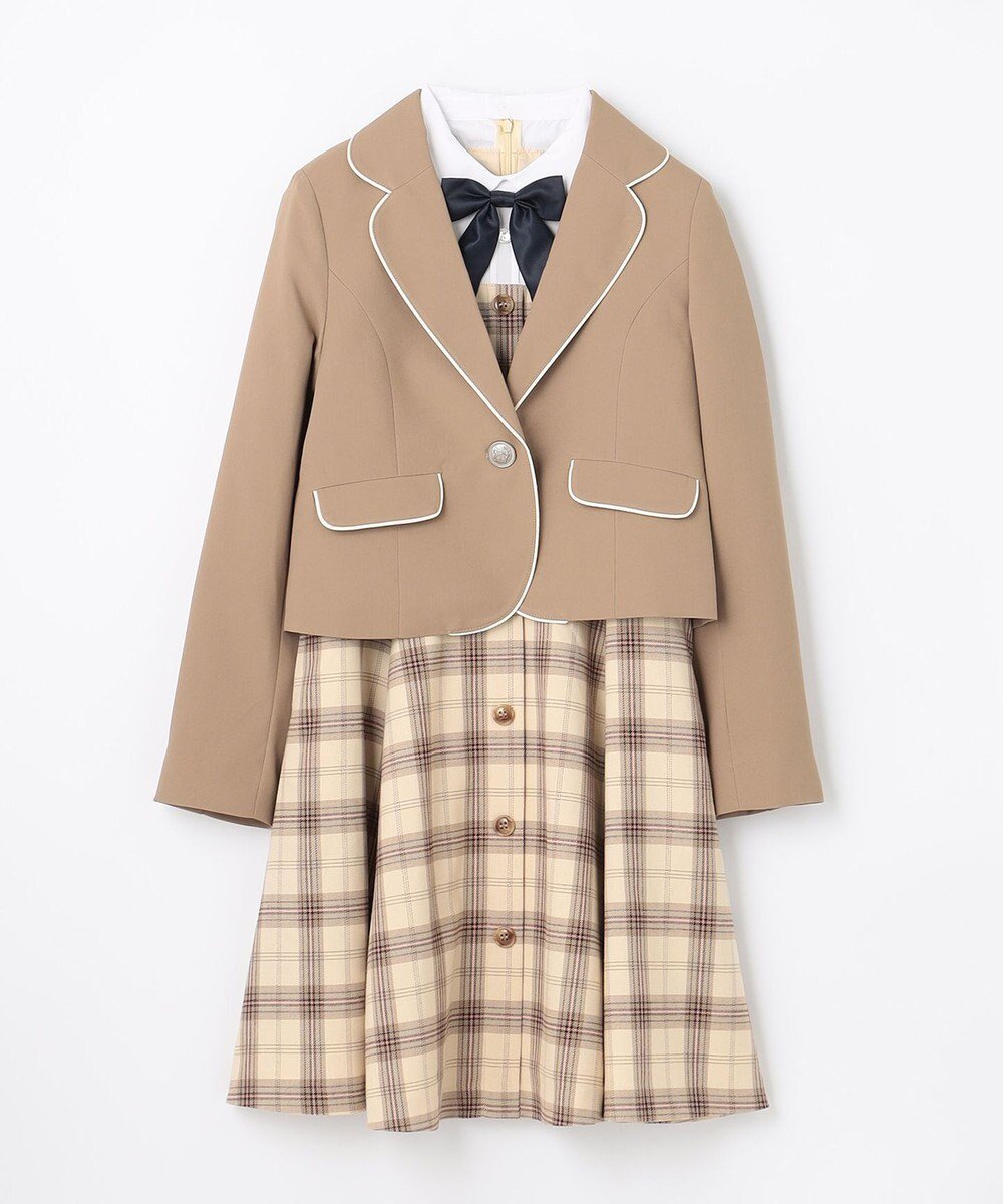 【エニィ/ANY / KIDS】の【any FAM JUNIOR】ジャケット付きワンピース インテリア・キッズ・メンズ・レディースファッション・服の通販 founy(ファニー) 　ファッション　Fashion　キッズファッション　Fashion for Kids　ワンピース　Dresses　ジャケット　Jacket, Outerwear　セレモニー　Ceremony　ドッキング　Docking, Mixed Material　パイピング　Piping, Trim Design　ブローチ　Brooch, Pin Brooch　リボン　Ribbon, Bow　エレガント 上品　Elegant　卒業式　Graduation Ceremony　定番　Standard, Basic Item　A/W・秋冬　Autumn/Winter　ベージュ×ベージュチェック|ID: prp329100004713091 ipo3291000000034047093