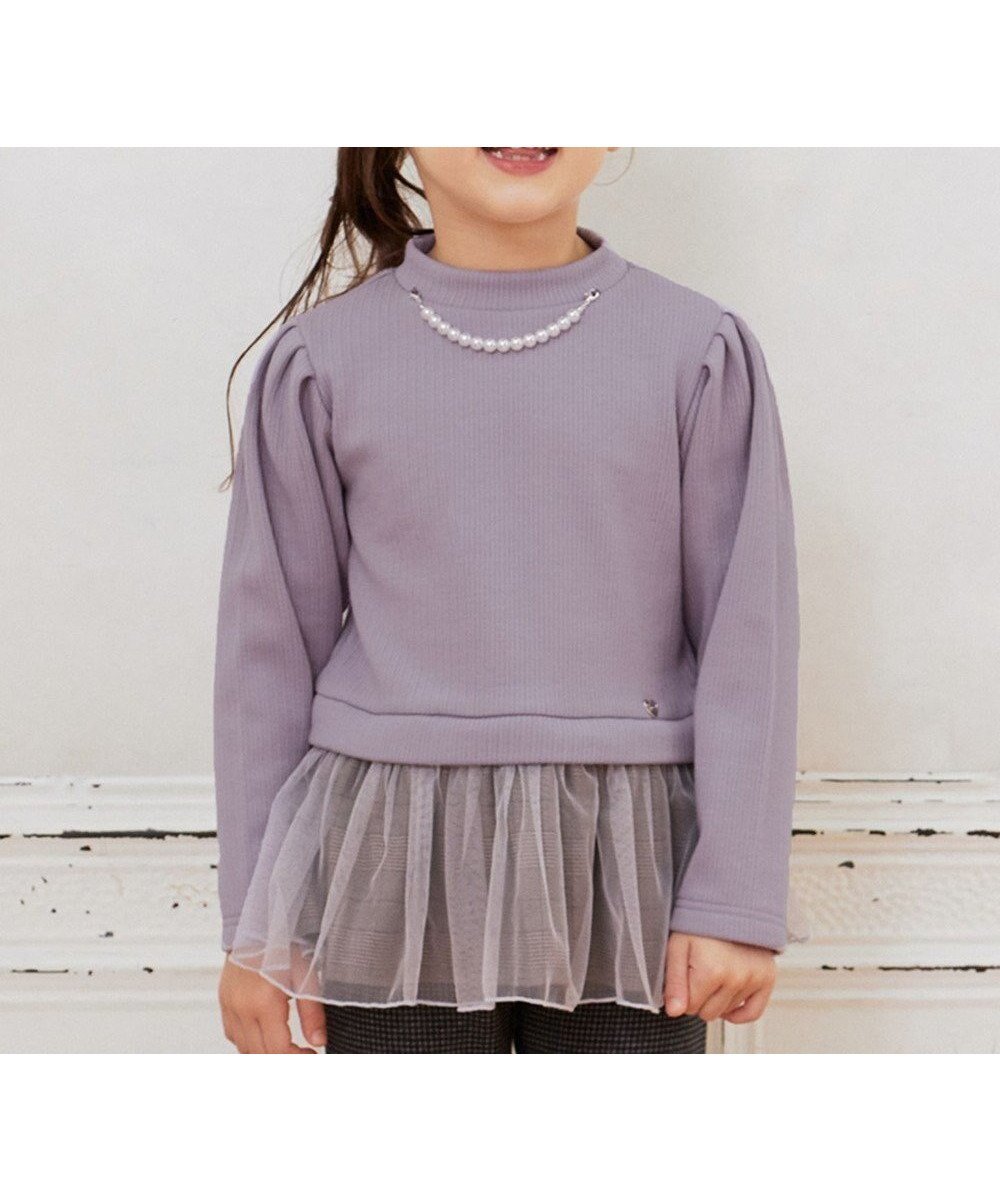 【エニィ/ANY / KIDS】のパール付きペプラムトレーナー インテリア・キッズ・メンズ・レディースファッション・服の通販 founy(ファニー) 　ファッション　Fashion　キッズファッション　Fashion for Kids　トップス・カットソー　Cut & Sew Tops　おすすめ　Recommended / Our Picks　スウェット / スエット　Sweatshirt, Sweatwear　チェック　Check, Plaid, Tartan　チャーム　Charm, Pendant　チュール　Tulip, Tulip Motif　トレーナー　Sweatshirt, Trainer　パール　Pearl, Pearl Accent　ペプラム　Peplum, Flared Hem　ポケット　Pocket, Pocket Detail　エレガント 上品　Elegant　A/W・秋冬　Autumn/Winter　ラベンダー|ID: prp329100004713115 ipo3291000000034047161