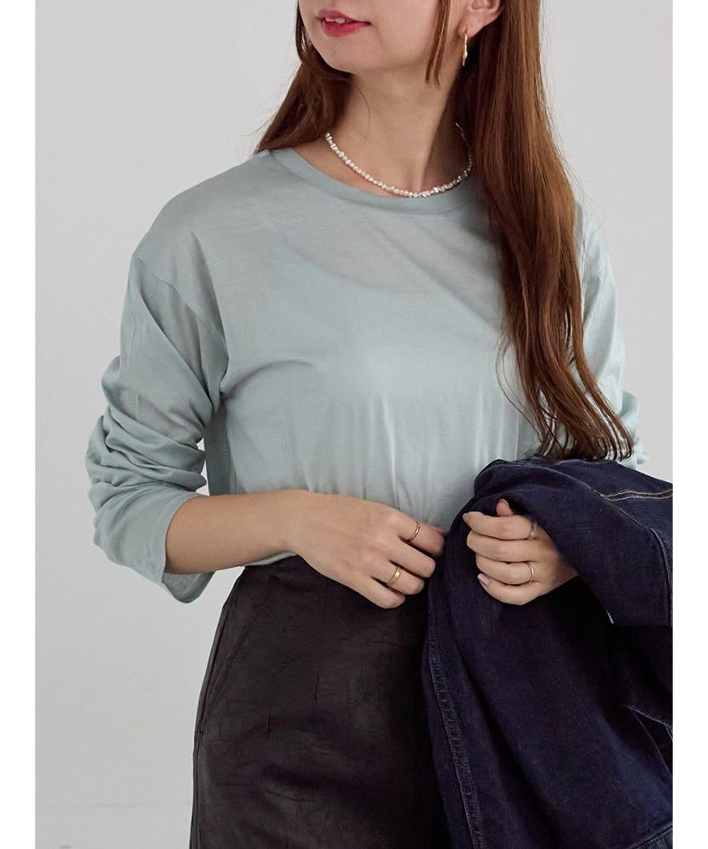 【テチチ/Te chichi】のシルケット天竺ロングスリーブTee インテリア・キッズ・メンズ・レディースファッション・服の通販 founy(ファニー) 　ファッション　Fashion　レディースファッション　Fashion for Women　トップス・カットソー　Cut & Sew Tops　シャツ・ブラウス・オフィスカジュアル　Elegant Blouses & Button-Ups　ロングTシャツ・Tシャツ　Longline T-Shirts & Tees　カットソー・ベーシックTシャツ　Cut-and-Sewn Tops / Stretch Tees & Basics　インナー　Innerwear　カットソー　Cut and Sewn Top　シルケット　Silket, Silky Cotton　シンプル　Simple, Minimal　ジャケット　Jacket, Outerwear　スリーブ　Sleeve, Long Sleeve / Short Sleeve　デニム　Denim, Jeans Material　ロング　Long, Long-Length　夏　Summer　S/S・春夏　SS, Spring/Summer, Warm Season　A/W・秋冬　Autumn/Winter　ブルー|ID: prp329100004714222 ipo3291000000034058307