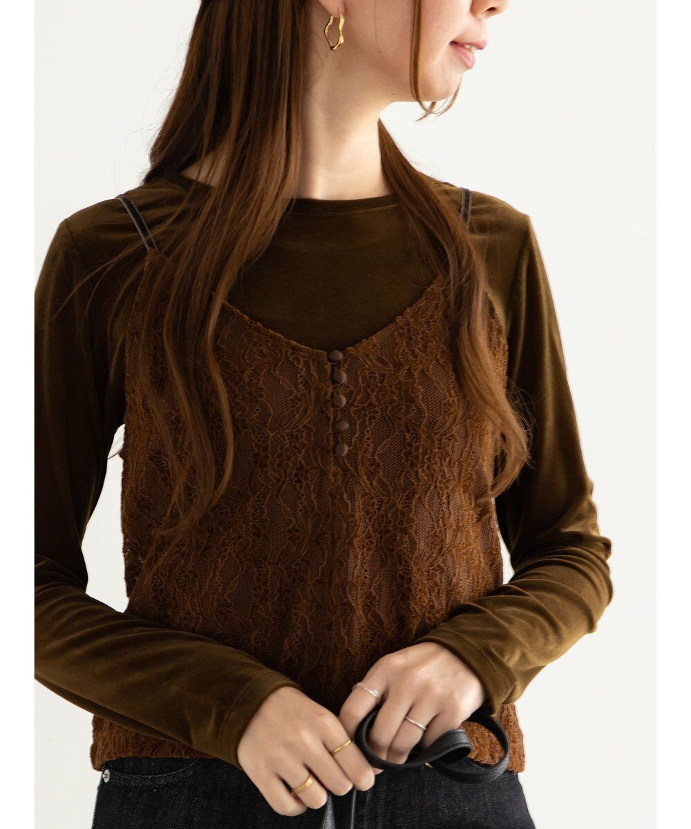 【テチチ/Te chichi】の起毛レース前後2WAYキャミブラウス インテリア・キッズ・メンズ・レディースファッション・服の通販 founy(ファニー) ファッション Fashion レディースファッション Fashion for Women トップス・カットソー Cut & Sew Tops キャミソール&ノースリーブ Camisoles & Sleeveless Tops シャツ・ブラウス・オフィスカジュアル Elegant Blouses & Button-Ups インナー Innerwear クラシカル Classical, Vintage-Inspired サテン Satin, Glossy Fabric シンプル Simple, Minimal スクエア Square, Square Shape タートル Turtleneck, Turtle Collar レース Lace, Lace Fabric 冬 Winter / This Winter 夏 Summer S/S・春夏 SS, Spring/Summer, Warm Season A/W・秋冬 Autumn/Winter ブラウン|ID: prp329100004714237 ipo3291000000034058359