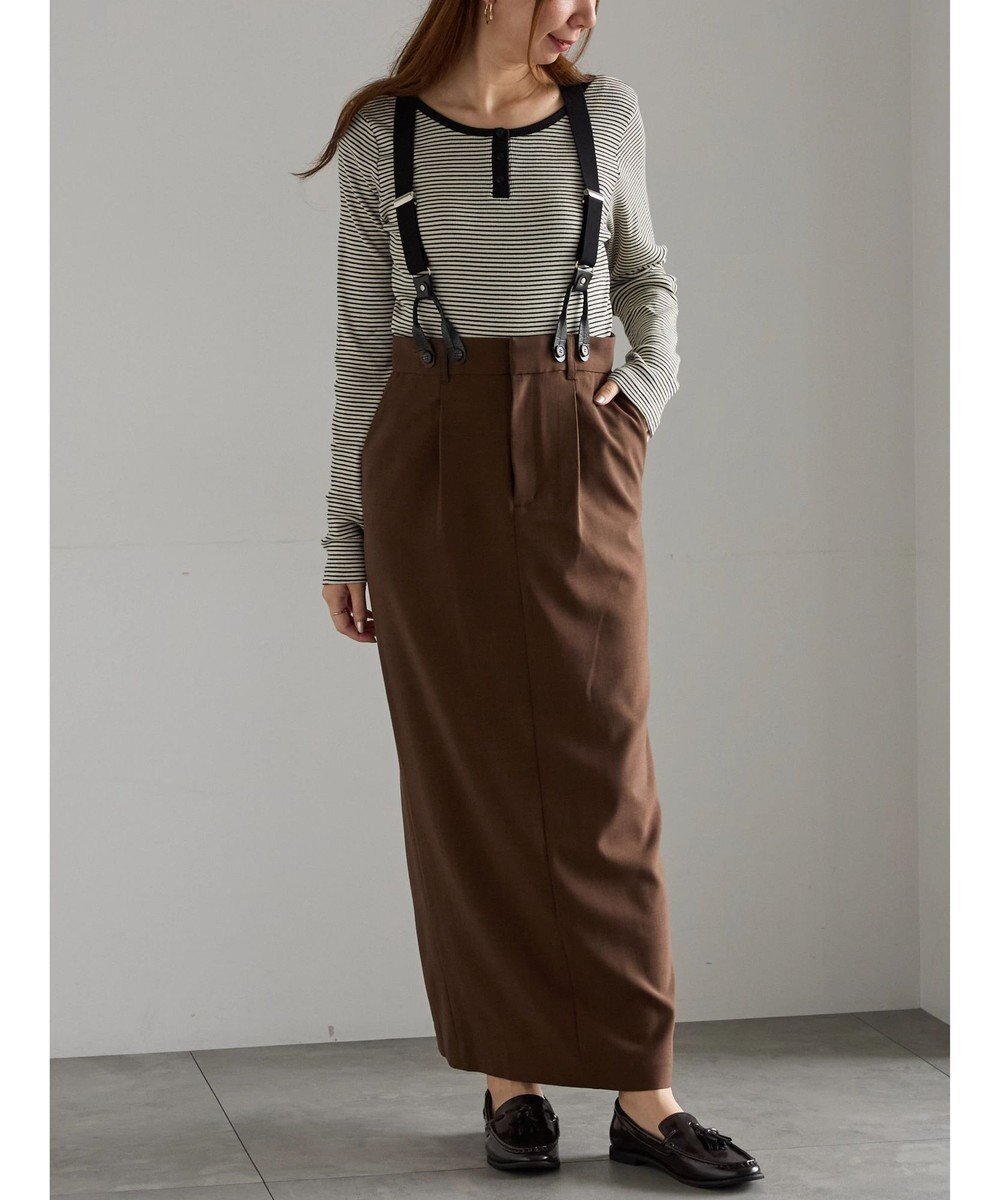 【テチチ/Te chichi】のサスペンダータイトスカート インテリア・キッズ・メンズ・レディースファッション・服の通販 founy(ファニー) 　ファッション　Fashion　レディースファッション　Fashion for Women　スカート　Skirts　サスペンダー　Suspenders, Braces　スリット　Slit, Slit Detail　ペンシル　Pencil, Pencil Skirt　マニッシュ　Mannish, Boyish　夏　Summer　S/S・春夏　SS, Spring/Summer, Warm Season　A/W・秋冬　Autumn/Winter　ブラウン|ID: prp329100004714243 ipo3291000000034058381
