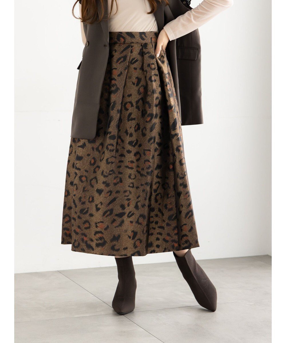 【テチチ/Te chichi】のレオパードジャガードフレアスカート《2025Autumn catalog vol.2 item》 インテリア・キッズ・メンズ・レディースファッション・服の通販 founy(ファニー) 　ファッション　Fashion　レディースファッション　Fashion for Women　スカート　Skirts　Aライン・フレアスカート　A-Line & Flared Skirts　2025年　2025　2025-2026秋冬・A/W　Autumn/Winter 2025–26 AW25–26　シンプル　Simple, Minimal　ジャカード／ジャガード　Jacquard, Woven Pattern　フレア　Flare, Flared　レオパード　Leopard, Animal Print　エレガント 上品　Elegant　夏　Summer　S/S・春夏　SS, Spring/Summer, Warm Season　A/W・秋冬　Autumn/Winter　ブラウン|ID: prp329100004714244 ipo3291000000034058384