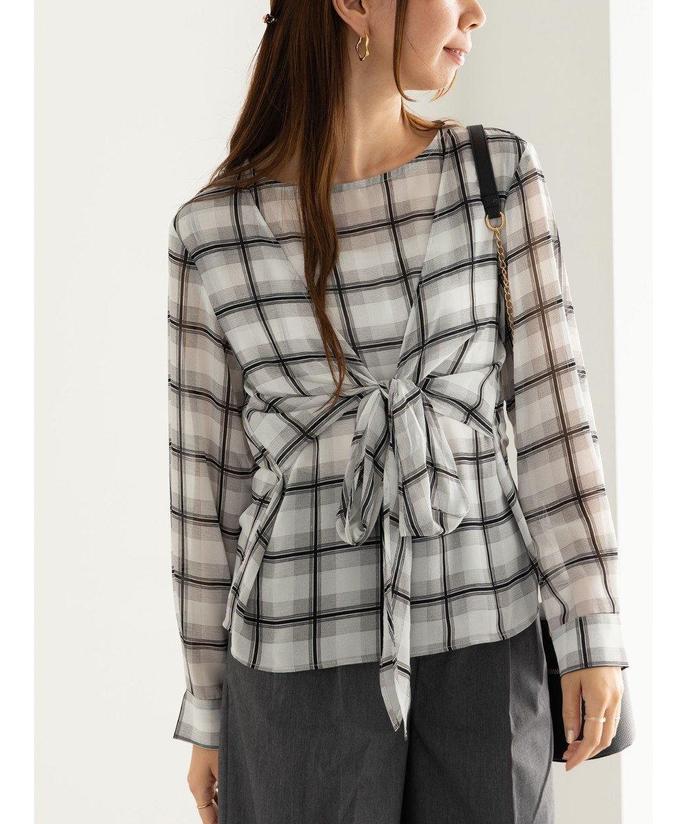 【テチチ/Te chichi】のウエストリボンシアーチェックブラウス インテリア・キッズ・メンズ・レディースファッション・服の通販 founy(ファニー) ファッション Fashion レディースファッション Fashion for Women トップス・カットソー Cut & Sew Tops シャツ・ブラウス・オフィスカジュアル Elegant Blouses & Button-Ups インナー Innerwear チェック Check, Plaid, Tartan トレンド Trend, Trending Now フェミニン Feminine, Girly フロント Front, Front Design リボン Ribbon, Bow 夏 Summer S/S・春夏 SS, Spring/Summer, Warm Season A/W・秋冬 Autumn/Winter ブラック|ID: prp329100004714247 ipo3291000000034058392