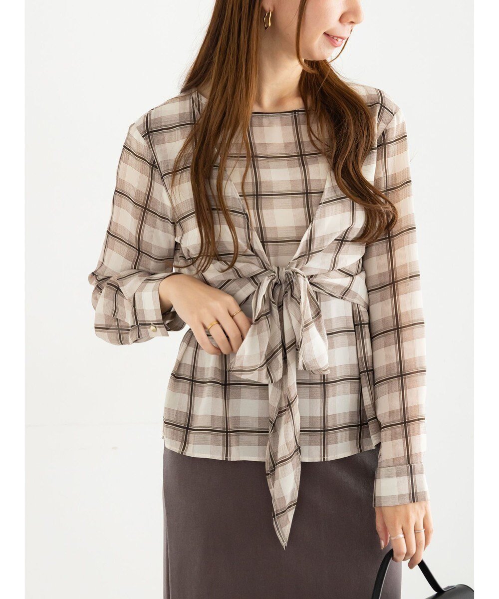 【テチチ/Te chichi】のウエストリボンシアーチェックブラウス インテリア・キッズ・メンズ・レディースファッション・服の通販 founy(ファニー) ファッション Fashion レディースファッション Fashion for Women トップス・カットソー Cut & Sew Tops シャツ・ブラウス・オフィスカジュアル Elegant Blouses & Button-Ups インナー Innerwear チェック Check, Plaid, Tartan トレンド Trend, Trending Now フェミニン Feminine, Girly フロント Front, Front Design リボン Ribbon, Bow 夏 Summer S/S・春夏 SS, Spring/Summer, Warm Season A/W・秋冬 Autumn/Winter ブラウン|ID: prp329100004714247 ipo3291000000034058393