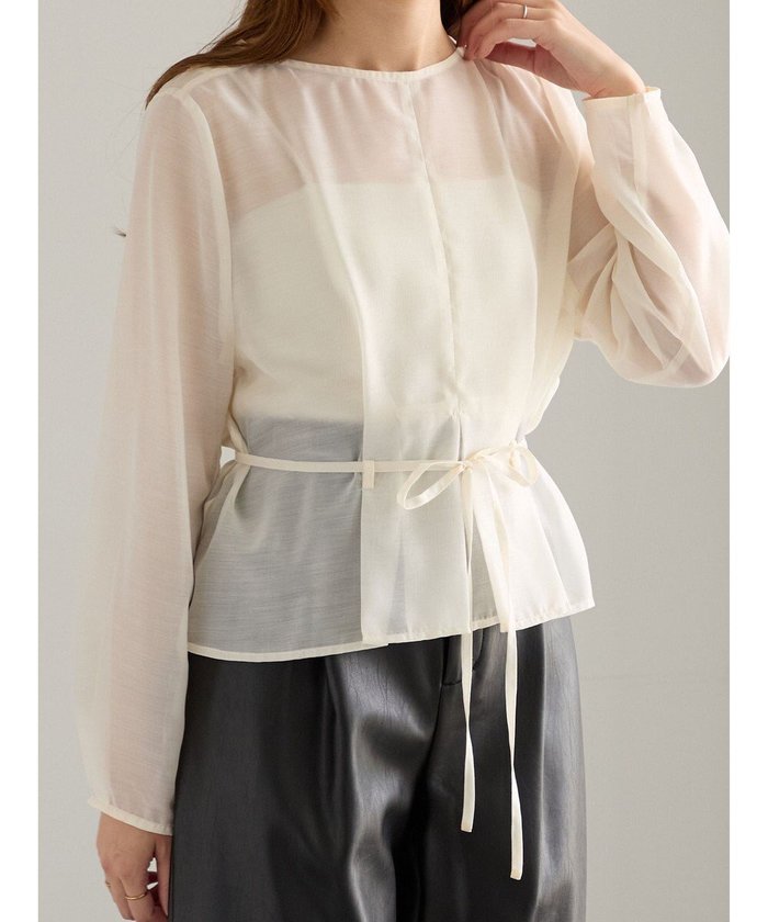 【テチチ/Te chichi】のナローリボンシアーペプラムブラウス《2025Autumn catalog vol.2 item》 インテリア・キッズ・メンズ・レディースファッション・服の通販 founy(ファニー) https://founy.com/ ファッション Fashion レディースファッション Fashion for Women トップス・カットソー Cut & Sew Tops シャツ・ブラウス・オフィスカジュアル Elegant Blouses & Button-Ups 2025年 2025 2025-2026秋冬・A/W Autumn/Winter 2025–26 AW25–26 シアー Sheer, See-Through デニム Denim, Jeans Material トレンド Trend, Trending Now ペプラム Peplum, Flared Hem 夏 Summer S/S・春夏 SS, Spring/Summer, Warm Season A/W・秋冬 Autumn/Winter |ID: prp329100004714250 ipo3291000000034058403