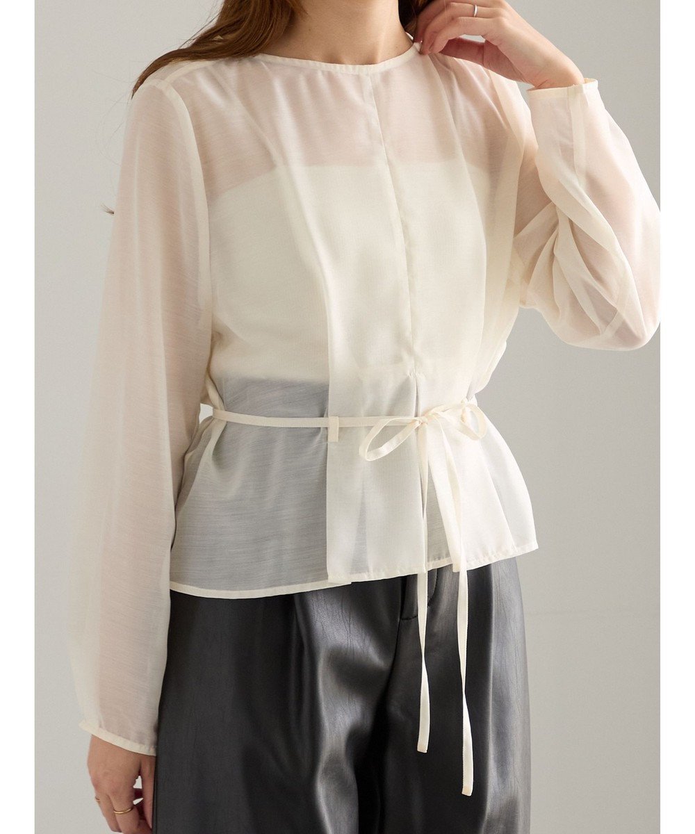 【テチチ/Te chichi】のナローリボンシアーペプラムブラウス《2025Autumn catalog vol.2 item》 人気、トレンドファッション・服の通販 founy(ファニー) 　ファッション　Fashion　レディースファッション　Fashion for Women　トップス・カットソー　Cut & Sew Tops　シャツ・ブラウス・オフィスカジュアル　Elegant Blouses & Button-Ups　2025年　2025　2025-2026秋冬・A/W　Autumn/Winter 2025–26 AW25–26　シアー　Sheer, See-Through　デニム　Denim, Jeans Material　トレンド　Trend, Trending Now　ペプラム　Peplum, Flared Hem　夏　Summer　S/S・春夏　SS, Spring/Summer, Warm Season　A/W・秋冬　Autumn/Winter　 other-1|ID: prp329100004714250 ipo3291000000036204953