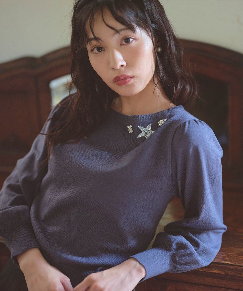 【フェルゥ/Feroux】のブローチデザインニット プルオーバー インテリア・キッズ・メンズ・レディースファッション・服の通販 founy(ファニー) 　ファッション　Fashion　レディースファッション　Fashion for Women　トップス・カットソー　Cut & Sew Tops　ニット　Knit Tops & Sweaters　カジュアルプルオーバー・ニットトップス　Pullovers & Knit Tops / Casual Pullovers　アクセサリー　Fashion Accessories　インナー　Innerwear　クラシカル　Classical, Vintage-Inspired　クラシック　Classic, Timeless Style　スリーブ　Sleeve, Long Sleeve / Short Sleeve　セーター　Sweater, Knitwear　デコルテ　Décolleté, Neckline　バランス　Balance, Style Balance　ビジュー　Bijou, Jewel-like Accent　ブローチ　Brooch, Pin Brooch　ロング　Long, Long-Length　エレガント 上品　Elegant　無地　Plain, Solid Color　A/W・秋冬　Autumn/Winter　ネイビー系|ID: prp329100004714265 ipo3291000000034058463