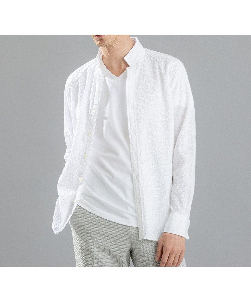 【ジョゼフ オム/JOSEPH HOMME / MEN】のトライジャガードストレッチ ウィングカラーシャツ インテリア・キッズ・メンズ・レディースファッション・服の通販 founy(ファニー) 　ファッション　Fashion　メンズファッション　Fashion for Men　トップス・カットソー　Cut & Sew Tops　メンズシャツ　Shirts　シェイプ　Shape, Slim Fit　シンプル　Simple, Minimal　ジャケット　Jacket, Outerwear　ストレッチ　Stretch, Stretchy Fabric　トライアングル　Triangle, Triangular Shape　夏　Summer　春　Spring　S/S・春夏　SS, Spring/Summer, Warm Season　長袖　Long Sleeve, Full Sleeve　ホワイト系|ID: prp329100004714332 ipo3291000000034058847