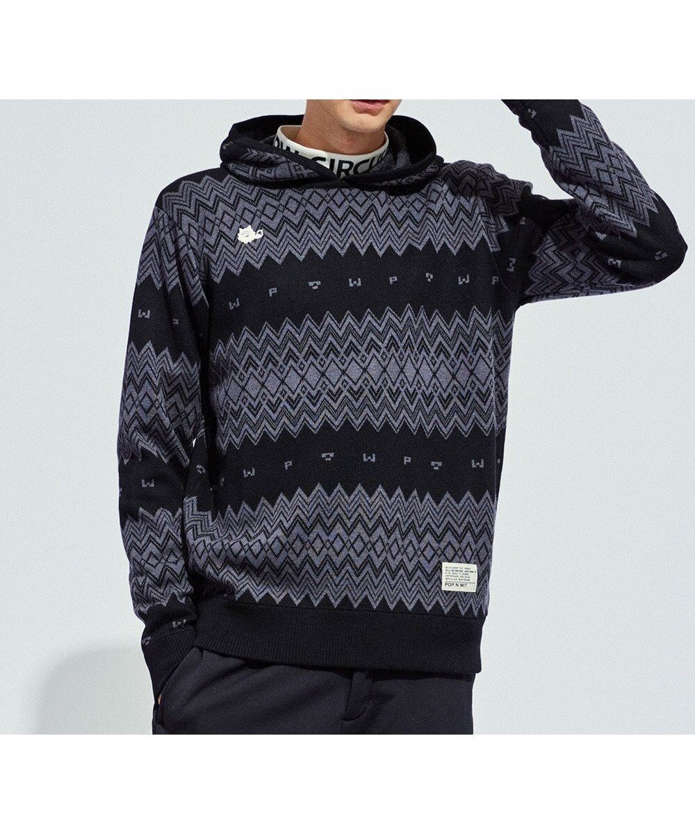 【ピーダブリュサーキュラス/PW CIRCULUS / MEN】の【手洗い可】【MEN】フェアアイルニットフーディ インテリア・キッズ・メンズ・レディースファッション・服の通販 founy(ファニー) 　ファッション　Fashion　メンズファッション　Fashion for Men　トップス・カットソー　Cut & Sew Tops　ニット・セーター / 定番トップス　Knit Tops & Sweaters　セーター　Sweater, Knitwear　プリント　Print, Printed Pattern　ラウンド　Round, Round Neck　冬　Winter / This Winter　A/W・秋冬　Autumn/Winter　ブラック系5|ID: prp329100004714348 ipo3291000000034058922