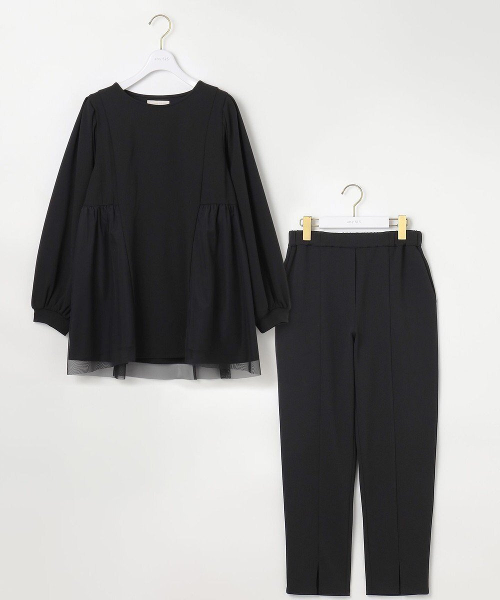 【エニィ スィス/any SiS】の【WEB・一部店舗限定】ペプラムチュールコンビ セット インテリア・キッズ・メンズ・レディースファッション・服の通販 founy(ファニー) 　ファッション　Fashion　レディースファッション　Fashion for Women　ワンピース　Dresses　ジョーゼット　Georgette, Semi-Sheer Fabric　セットアップ　Set-Up, Coordinated Outfit　センター　Center, Center Line　チュール　Tulip, Tulip Motif　パーティ　Party, Party Style　フェミニン　Feminine, Girly　リラックス　Relax, Relaxed Fit　A/W・秋冬　Autumn/Winter　旅行　Travel　エレガント 上品　Elegant　セレモニー　Ceremony　新作・新入荷　New Arrivals / New In　ブラック|ID: prp329100004714360 ipo3291000000034059072