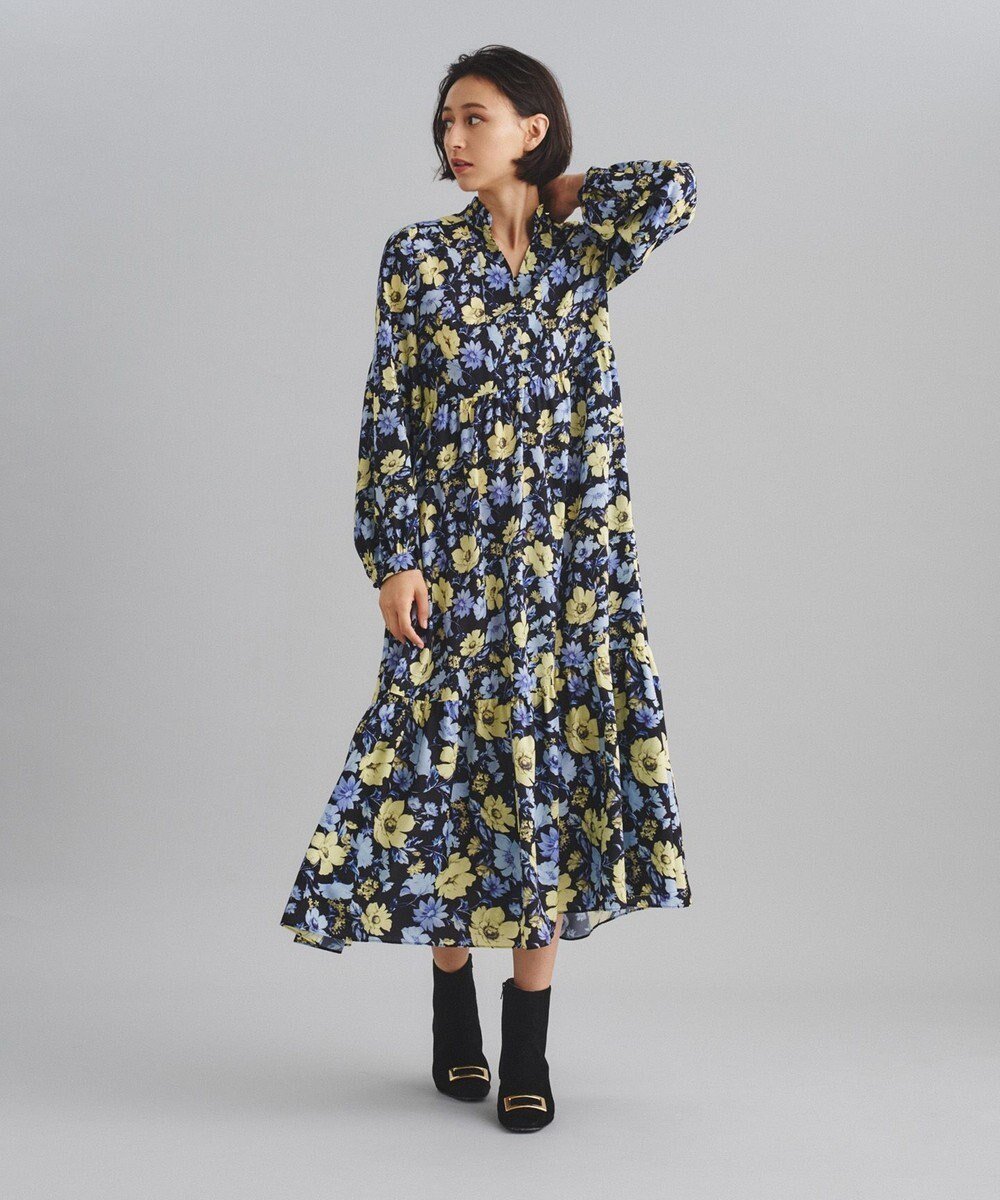 【グレース コンチネンタル/GRACE CONTINENTAL】のフラワープリントカフタンワンピース インテリア・キッズ・メンズ・レディースファッション・服の通販 founy(ファニー) 　ファッション　Fashion　レディースファッション　Fashion for Women　ワンピース　Dresses　スキッパー　Skipper, Open Collar　ティアード　Tiered, Tiered Style　フェミニン　Feminine, Girly　フラワー　Flower, Floral　リラックス　Relax, Relaxed Fit　ロング　Long, Long-Length　夏　Summer　春　Spring　S/S・春夏　SS, Spring/Summer, Warm Season　イエロー|ID: prp329100004714369 ipo3291000000034059206