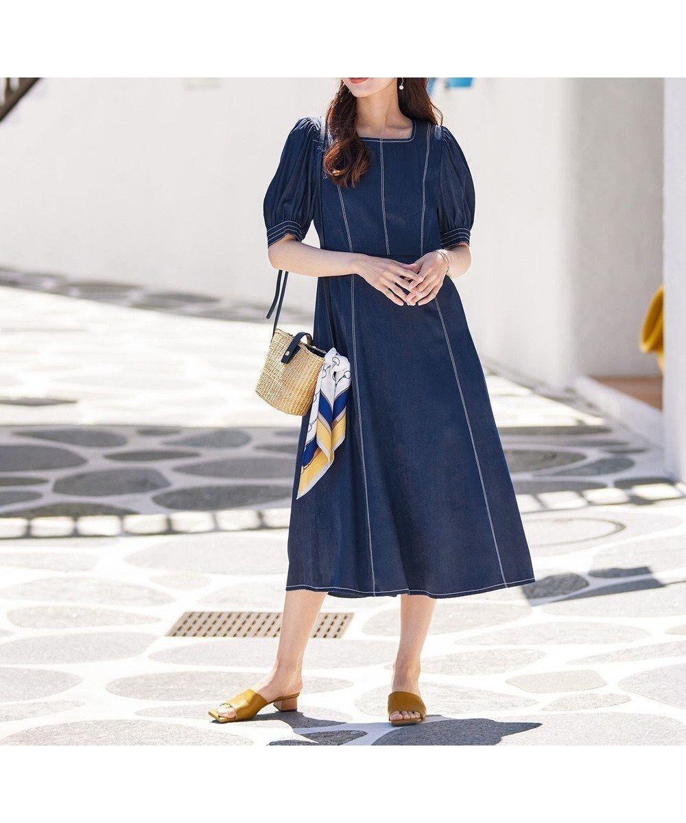 【ティアクラッセ/Tiaclasse】の【洗える】パフスリーブ配色ステッチワンピース インテリア・キッズ・メンズ・レディースファッション・服の通販 founy(ファニー) ファッション Fashion レディースファッション Fashion for Women ワンピース Dresses スクエア Square, Square Shape スリーブ Sleeve, Long Sleeve / Short Sleeve フェミニン Feminine, Girly フレア Flare, Flared ポケット Pocket, Pocket Detail エレガント 上品 Elegant 夏 Summer 春 Spring S/S・春夏 SS, Spring/Summer, Warm Season 洗える Machine Washable ネイビー|ID: prp329100004714379 ipo3291000000034758042