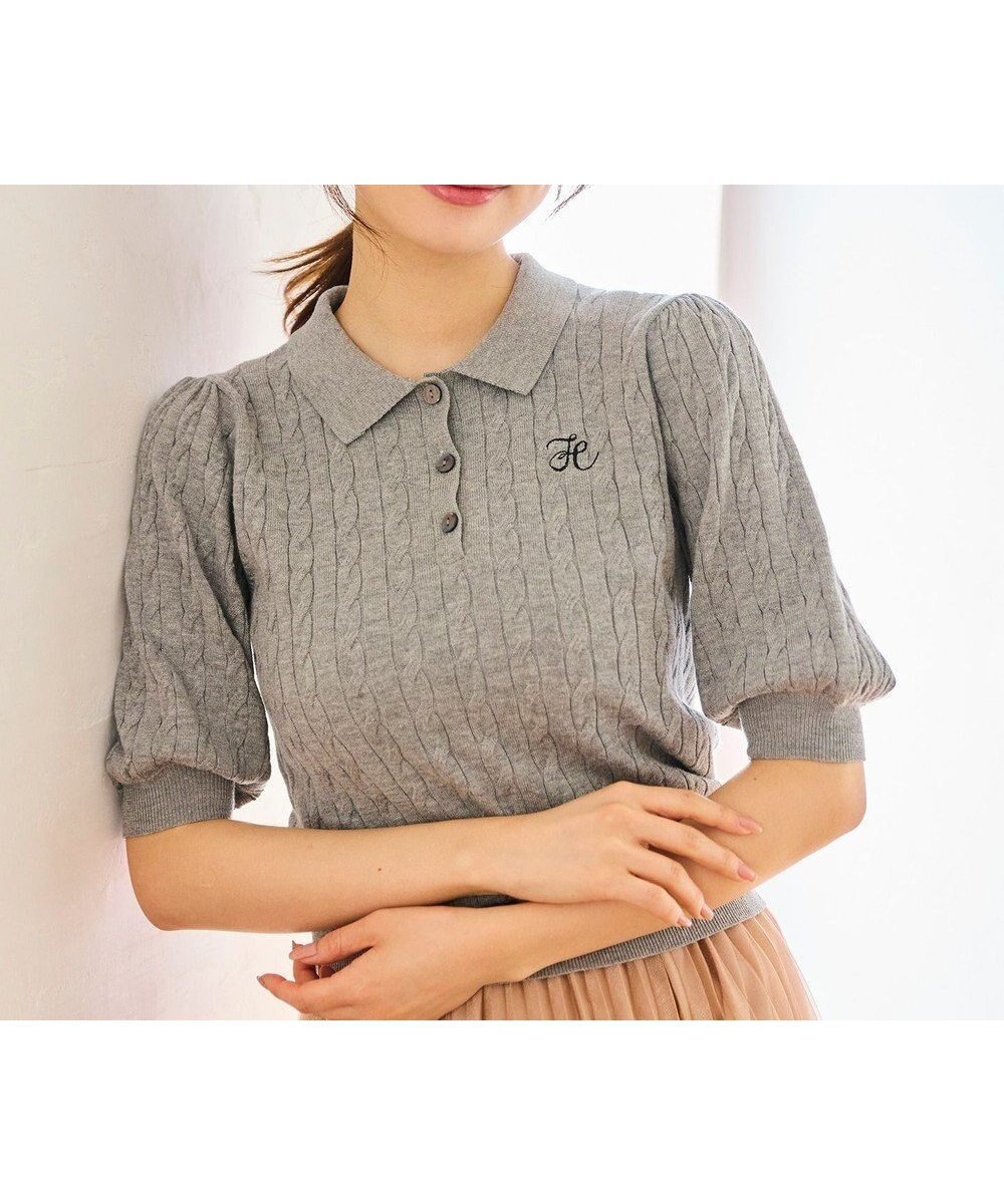 【フェルゥ/Feroux】の胸元刺繍ケーブルポロ ニット インテリア・キッズ・メンズ・レディースファッション・服の通販 founy(ファニー) ファッション Fashion レディースファッション Fashion for Women トップス・カットソー Cut & Sew Tops ニット Knit Tops & Sweaters 春 Spring コンパクト Compact, Small Size セーター Sweater, Knitwear バルーン Balloon, Balloon Silhouette ベーシック Basic, Essential ボトム Bottoms, Lower Wear 半袖 Short Sleeve, Half Sleeve S/S・春夏 SS, Spring/Summer, Warm Season おすすめ Recommended / Our Picks 夏 Summer グレー系|ID: prp329100004714381 ipo3291000000034296140