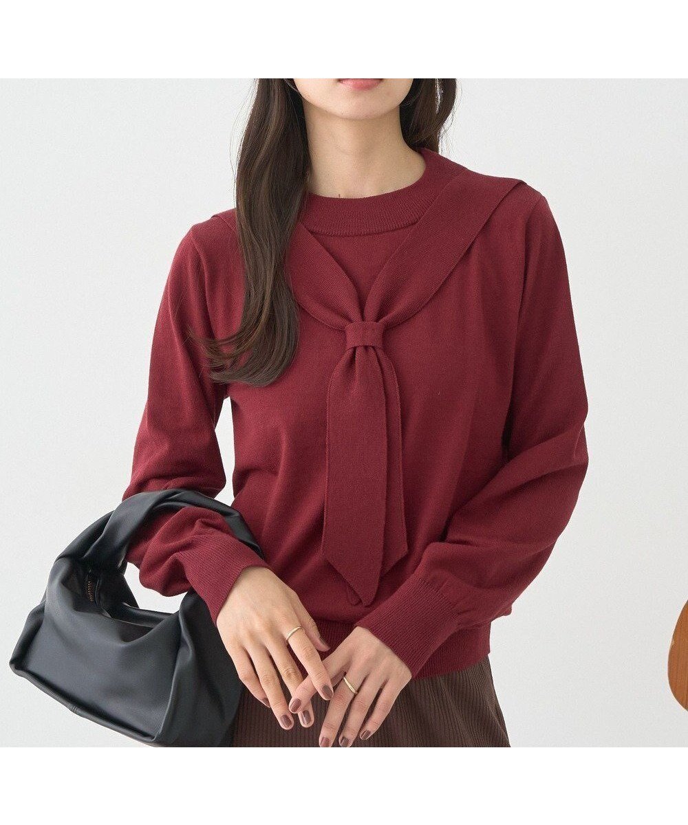 【アースミュージックアンドエコロジー/earth music&ecology】のボウタイニットプルオーバー インテリア・キッズ・メンズ・レディースファッション・服の通販 founy(ファニー) ファッション Fashion レディースファッション Fashion for Women トップス・カットソー Cut & Sew Tops ニット Knit Tops & Sweaters カジュアルプルオーバー・ニットトップス Pullovers & Knit Tops / Casual Pullovers インナー Innerwear シンプル Simple, Minimal ジャケット Jacket, Outerwear セーター Sweater, Knitwear ポケット Pocket, Pocket Detail A/W・秋冬 Autumn/Winter Red|ID: prp329100004714408 ipo3291000000034059362