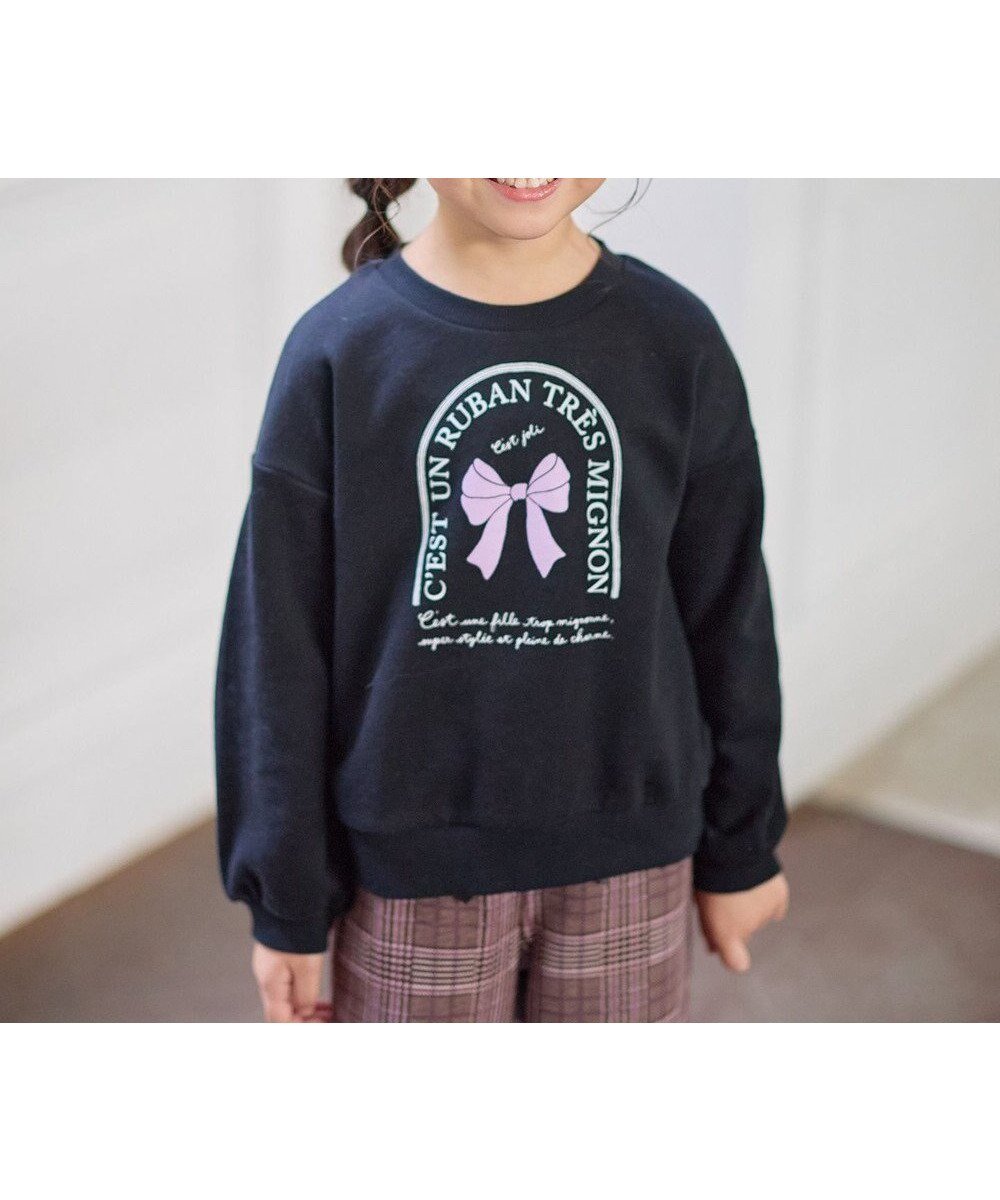 【エニィ/ANY / KIDS】の【WEB限定】7days 裏毛トレーナー インテリア・キッズ・メンズ・レディースファッション・服の通販 founy(ファニー) 　ファッション　Fashion　キッズファッション　Fashion for Kids　トップス・カットソー　Cut & Sew Tops　秋　Autumn　スウェット / スエット　Sweatshirt, Sweatwear　トレーナー　Sweatshirt, Trainer　ポケット　Pocket, Pocket Detail　ロング　Long, Long-Length　冬　Winter / This Winter　A/W・秋冬　Autumn/Winter　おすすめ　Recommended / Our Picks　ブラック×リボン|ID: prp329100004715542 ipo3291000000035605453