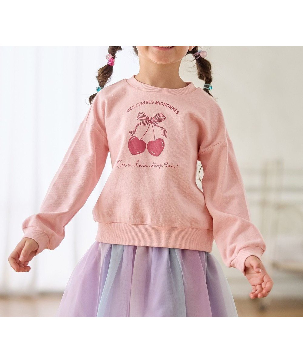 【エニィ/ANY / KIDS】の【WEB限定】7days 裏毛トレーナー インテリア・キッズ・メンズ・レディースファッション・服の通販 founy(ファニー) 　ファッション　Fashion　キッズファッション　Fashion for Kids　トップス・カットソー　Cut & Sew Tops　秋　Autumn　スウェット / スエット　Sweatshirt, Sweatwear　トレーナー　Sweatshirt, Trainer　ポケット　Pocket, Pocket Detail　ロング　Long, Long-Length　冬　Winter / This Winter　A/W・秋冬　Autumn/Winter　おすすめ　Recommended / Our Picks　ピンク×サクランボ|ID: prp329100004715542 ipo3291000000035605455