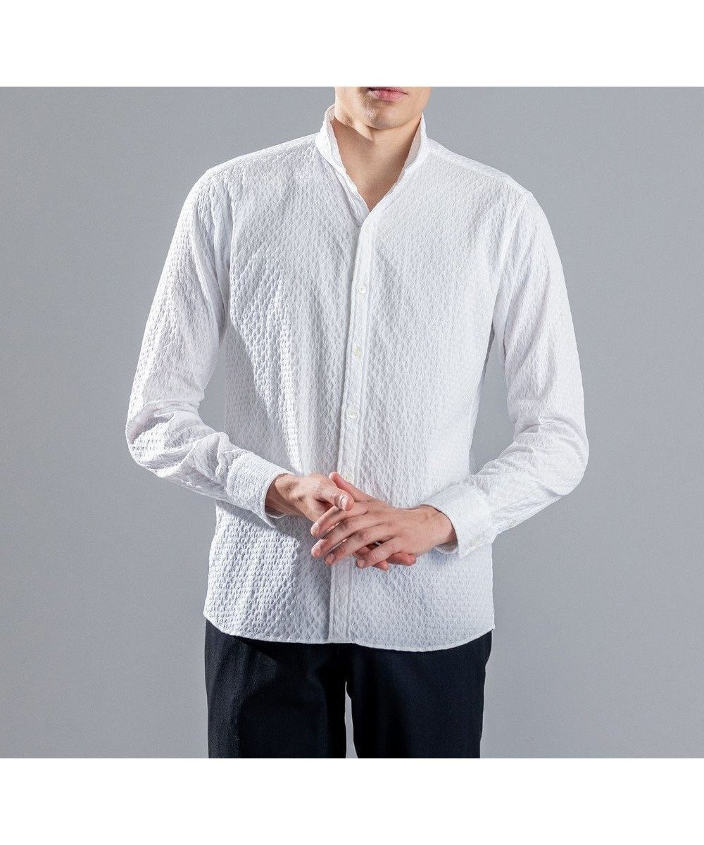 【ジョゼフ オム/JOSEPH HOMME / MEN】のトライジャガードストレッチ ウィングカラーシャツ インテリア・キッズ・メンズ・レディースファッション・服の通販 founy(ファニー) 　ファッション　Fashion　メンズファッション　Fashion for Men　トップス・カットソー　Cut & Sew Tops　メンズシャツ　Shirts　シェイプ　Shape, Slim Fit　シンプル　Simple, Minimal　ジャケット　Jacket, Outerwear　ストレッチ　Stretch, Stretchy Fabric　トライアングル　Triangle, Triangular Shape　A/W・秋冬　Autumn/Winter　長袖　Long Sleeve, Full Sleeve　ホワイト系|ID: prp329100004715567 ipo3291000000034069675