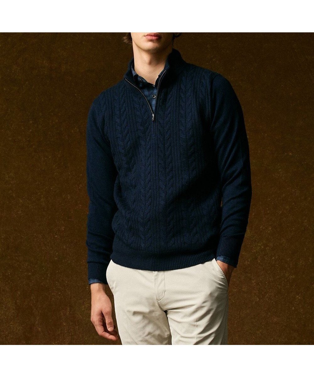 【ジョセフ アブード/JOSEPH ABBOUD / MEN】の【暖か/軽量】カシミヤブレンド ハーフジップ ニット インテリア・キッズ・メンズ・レディースファッション・服の通販 founy(ファニー) 　ファッション　Fashion　メンズファッション　Fashion for Men　トップス・カットソー　Cut & Sew Tops　ニット・セーター / 定番トップス　Knit Tops & Sweaters　軽量　Lightweight, Ultra Light　ジャケット　Jacket, Outerwear　スタンド　Stand Collar, Upright Stand　スマート　Smart, Elegant　セーター　Sweater, Knitwear　ハイネック　High Neck, Mock Neck　A/W・秋冬　Autumn/Winter　新作・新入荷　New Arrivals / New In　おすすめ　Recommended / Our Picks　エレガント 上品　Elegant　ダルブルー系|ID: prp329100004715580 ipo3291000000034069719