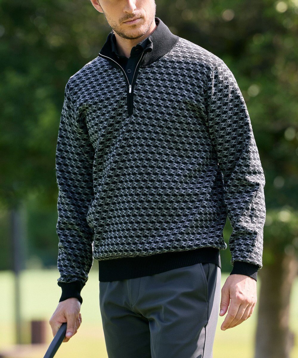 【ゼロハリバートン/ZERO HALLIBURTON / MEN】のモノグラム ハーフジップニット ZHG-M5A4b 85114 インテリア・キッズ・メンズ・レディースファッション・服の通販 founy(ファニー) ファッション Fashion メンズファッション Fashion for Men トップス・カットソー Cut & Sew Tops ニット・セーター / 定番トップス Knit Tops & Sweaters ゴルフ Golf シンプル Simple, Minimal セーター Sweater, Knitwear フィット Fit, Slim Fit 定番 Standard, Basic Item A/W・秋冬 Autumn/Winter ブラック|ID: prp329100004715602 ipo3291000000034242896