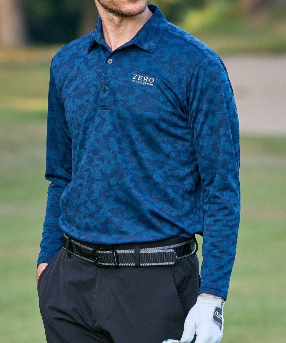 【ゼロハリバートン/ZERO HALLIBURTON / MEN】の【吸水速乾・UVカット】 カモフラージュ柄 ジャガード 長袖ポロシャツ ZHG-M5A9a 85126 インテリア・キッズ・メンズ・レディースファッション・服の通販 founy(ファニー) 　ファッション　Fashion　メンズファッション　Fashion for Men　トップス・カットソー　Cut & Sew Tops　メンズシャツ　Shirts　ポロシャツ / きれいめカジュアルスタイル　Polo Shirts　コンパクト　Compact, Small Size　ジャカード／ジャガード　Jacquard, Woven Pattern　プリント　Print, Printed Pattern　ベスト　Vest, Waistcoat　ポロシャツ　Polo Shirt, Collared Tee　エレガント 上品　Elegant　吸水　Absorbent, Quick-Dry　A/W・秋冬　Autumn/Winter　長袖　Long Sleeve, Full Sleeve　ネイビー|ID: prp329100004715617 ipo3291000000034242934