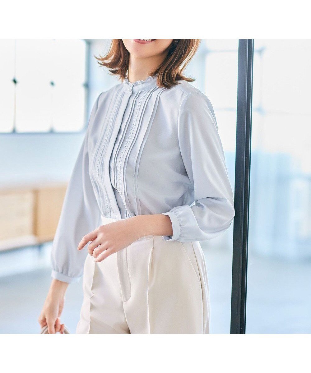 【エニィ スィス/any SiS】の【洗える】レースピンタック ブラウス インテリア・キッズ・メンズ・レディースファッション・服の通販 founy(ファニー) 　ファッション　Fashion　レディースファッション　Fashion for Women　トップス・カットソー　Cut & Sew Tops　シャツ・ブラウス・オフィスカジュアル　Elegant Blouses & Button-Ups　カーディガン　Cardigan, Knitwear　ジャケット　Jacket, Outerwear　スリット　Slit, Slit Detail　バランス　Balance, Style Balance　フェミニン　Feminine, Girly　フリル　Frill, Ruffle　レース　Lace, Lace Fabric　夏　Summer　春　Spring　S/S・春夏　SS, Spring/Summer, Warm Season　洗える　Machine Washable　ライトブルー|ID: prp329100004715661 ipo3291000000034070041
