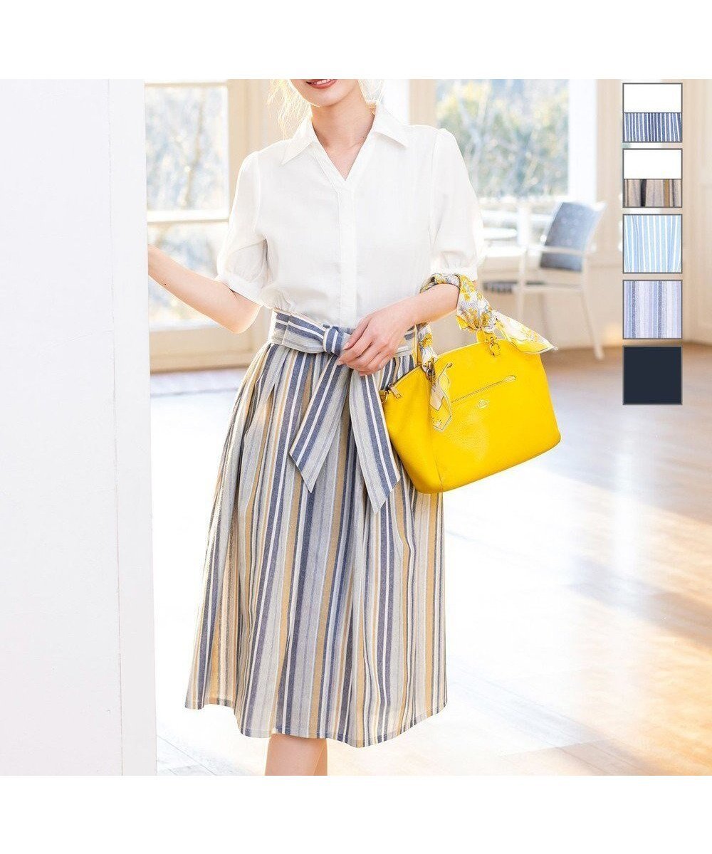 【ティアクラッセ/Tiaclasse】の【洗える】小顔効果も叶えるスキッパーシャツワンピース インテリア・キッズ・メンズ・レディースファッション・服の通販 founy(ファニー) ファッション Fashion レディースファッション Fashion for Women ワンピース Dresses シャツワンピース / 1枚で着映えコーデ Shirt Dresses 春 Spring 洗える Machine Washable シャンブレー Chambray, Denim-Like Fabric スキッパー Skipper, Open Collar ストライプ Stripe, Striped Pattern ドレープ Drape, Draping Fabric フィット Fit, Slim Fit フレア Flare, Flared 半袖 Short Sleeve, Half Sleeve 無地 Plain, Solid Color リボン Ribbon, Bow S/S・春夏 SS, Spring/Summer, Warm Season 再入荷 Restock / Back in Stock 夏 Summer 新作・新入荷 New Arrivals / New In イエローストライプ|ID: prp329100004715663 ipo3291000000034463697