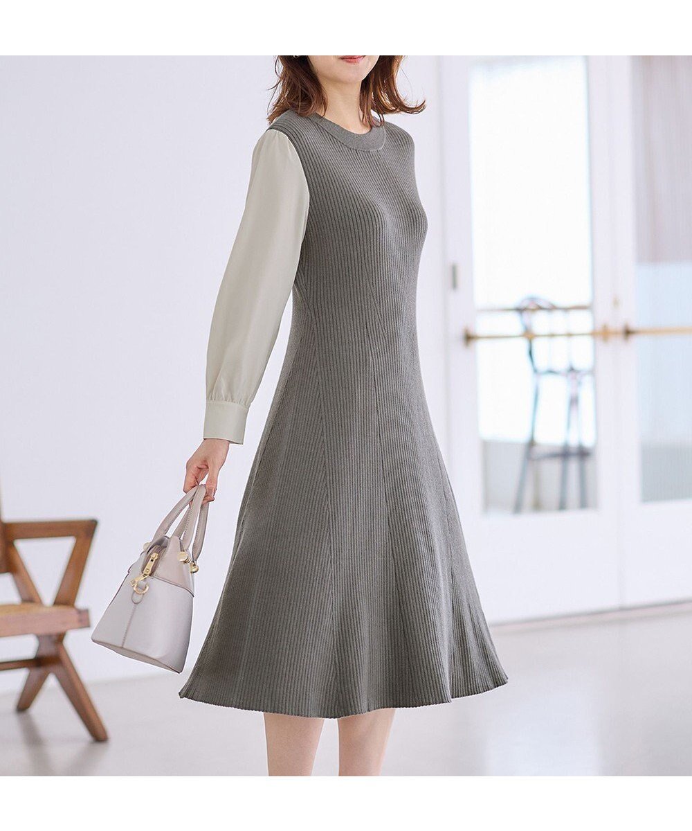 【エニィ スィス/any SiS】の【洗える】異素材コンビフレアニット ワンピース インテリア・キッズ・メンズ・レディースファッション・服の通販 founy(ファニー) ファッション Fashion レディースファッション Fashion for Women ワンピース Dresses ニットワンピース Knit Dresses ジャケット Jacket, Outerwear ドッキング Docking, Mixed Material フィット Fit, Slim Fit フレア Flare, Flared リブニット Rib Knit, Ribbed Knit エレガント 上品 Elegant 洗える Machine Washable A/W・秋冬 Autumn/Winter チャコール|ID: prp329100004715664 ipo3291000000034411403
