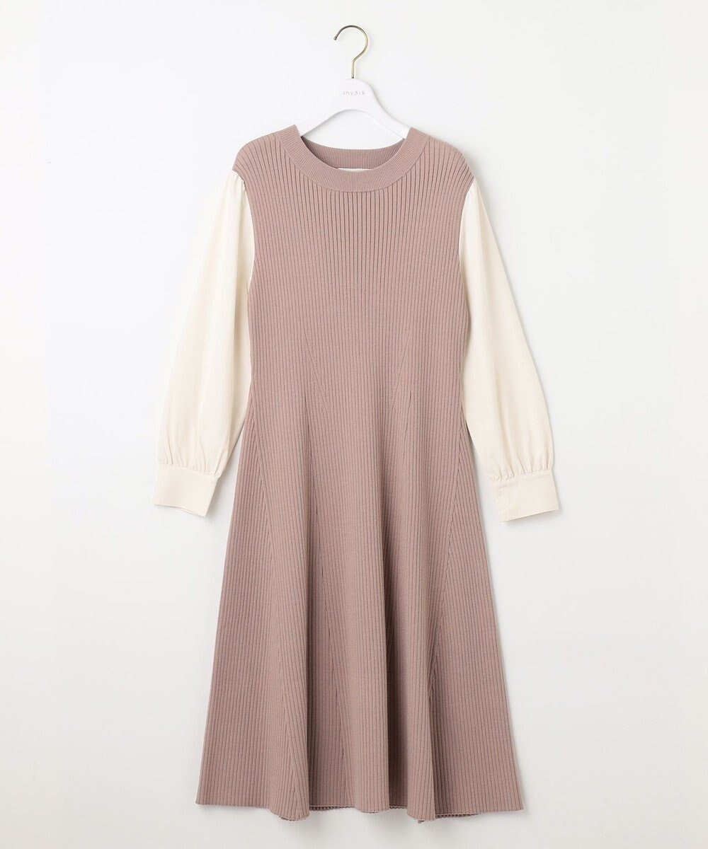 【エニィ スィス/any SiS】の【洗える】異素材コンビフレアニット ワンピース インテリア・キッズ・メンズ・レディースファッション・服の通販 founy(ファニー) ファッション Fashion レディースファッション Fashion for Women ワンピース Dresses ニットワンピース Knit Dresses ジャケット Jacket, Outerwear ドッキング Docking, Mixed Material フィット Fit, Slim Fit フレア Flare, Flared リブニット Rib Knit, Ribbed Knit エレガント 上品 Elegant 洗える Machine Washable A/W・秋冬 Autumn/Winter ローズグレー|ID: prp329100004715664 ipo3291000000034411404