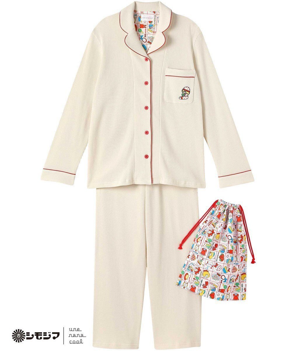 【ウンナナクール/une nana cool】のMADE WITH シモジマ 【綿100%】開襟ワッフルパジャマ 人気、トレンドファッション・服の通販 founy(ファニー) 　ファッション　Fashion　レディースファッション　Fashion for Women　カラフル　Colorful Design　コラボ　Collaboration, Collab　巾着　Drawstring Bag, Kinchaku　チェリー　Cherry, Cherry Pattern　人気　Popular, Best Seller　パジャマ　Pajamas, Sleepwear　ポケット　Pocket, Pocket Detail　モチーフ　Motif, Design Theme　リラックス　Relax, Relaxed Fit　ワッフル　Waffle, Waffle Knit　おすすめ　Recommended / Our Picks　旅行　Travel　 other-1|ID: prp329100004715693 ipo3291000000034070242