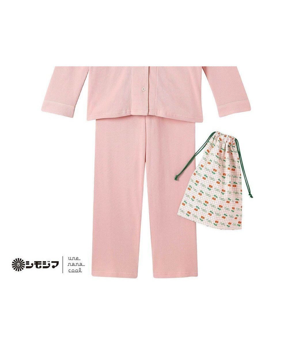 【ウンナナクール/une nana cool】のMADE WITH シモジマ 【綿100%】開襟ワッフルパジャマ インテリア・キッズ・メンズ・レディースファッション・服の通販 founy(ファニー) 　ファッション　Fashion　レディースファッション　Fashion for Women　カラフル　Colorful Design　コラボ　Collaboration, Collab　巾着　Drawstring Bag, Kinchaku　チェリー　Cherry, Cherry Pattern　人気　Popular, Best Seller　パジャマ　Pajamas, Sleepwear　ポケット　Pocket, Pocket Detail　モチーフ　Motif, Design Theme　リラックス　Relax, Relaxed Fit　ワッフル　Waffle, Waffle Knit　おすすめ　Recommended / Our Picks　旅行　Travel　ピンク|ID: prp329100004715693 ipo3291000000034070244