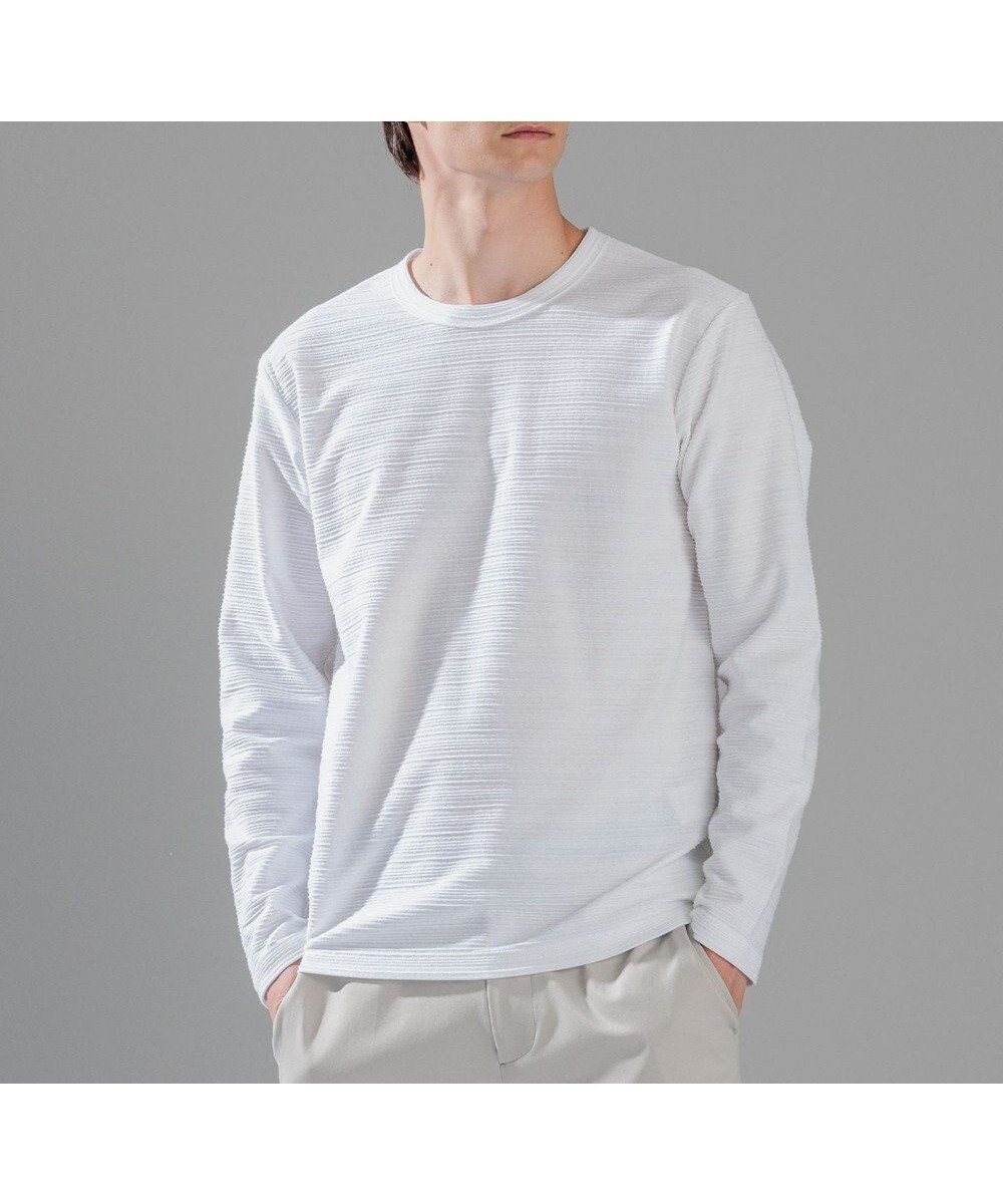 【ジョゼフ オム/JOSEPH HOMME / MEN】のメランジリップル クルーネックカットソー インテリア・キッズ・メンズ・レディースファッション・服の通販 founy(ファニー) 　ファッション　Fashion　メンズファッション　Fashion for Men　トップス・カットソー　Cut & Sew Tops　メンズシャツ　Shirts　カットソー　Cut and Sewn Top　シャドー　Shadow, Subtle Pattern　ジャケット　Jacket, Outerwear　スリーブ　Sleeve, Long Sleeve / Short Sleeve　ベーシック　Basic, Essential　ボーダー　Border, Stripe　メランジ　Melange, Mixed Yarn　ロング　Long, Long-Length　エレガント 上品　Elegant　A/W・秋冬　Autumn/Winter　長袖　Long Sleeve, Full Sleeve　ホワイト系|ID: prp329100004716686 ipo3291000000034079451