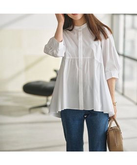 【組曲/KUMIKYOKU】の【WEB限定】コンパクトシャーティング ペプラムブラウス 人気、トレンドファッション・服の通販 founy(ファニー) ファッション Fashion レディースファッション Fashion for Women トップス・カットソー Cut & Sew Tops シャツ・ブラウス・オフィスカジュアル Elegant Blouses & Button-Ups コンパクト Compact, Small Size シンプル Simple, Minimal スリーブ Sleeve, Long Sleeve / Short Sleeve チュニック Tunic, Long Top デニム Denim, Jeans Material フレア Flare, Flared ペプラム Peplum, Flared Hem エレガント 上品 Elegant A/W・秋冬 Autumn/Winter |ID:prp329100004716764