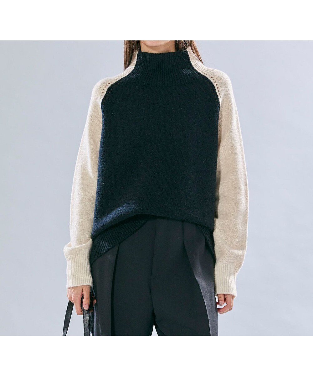 【ベイジ,/BEIGE,】のRULE / ウールカシミヤバイカラーハイネックニット インテリア・キッズ・メンズ・レディースファッション・服の通販 founy(ファニー) 　ファッション　Fashion　レディースファッション　Fashion for Women　トップス・カットソー　Cut & Sew Tops　ニット　Knit Tops & Sweaters　新作・新入荷　New Arrivals / New In　アイレット　Eyelet Lace　セーター　Sweater, Knitwear　リラックス　Relax, Relaxed Fit　ワイド　Wide, Wide Fit　A/W・秋冬　Autumn/Winter　Black × Off|ID: prp329100004716835 ipo3291000000034080292