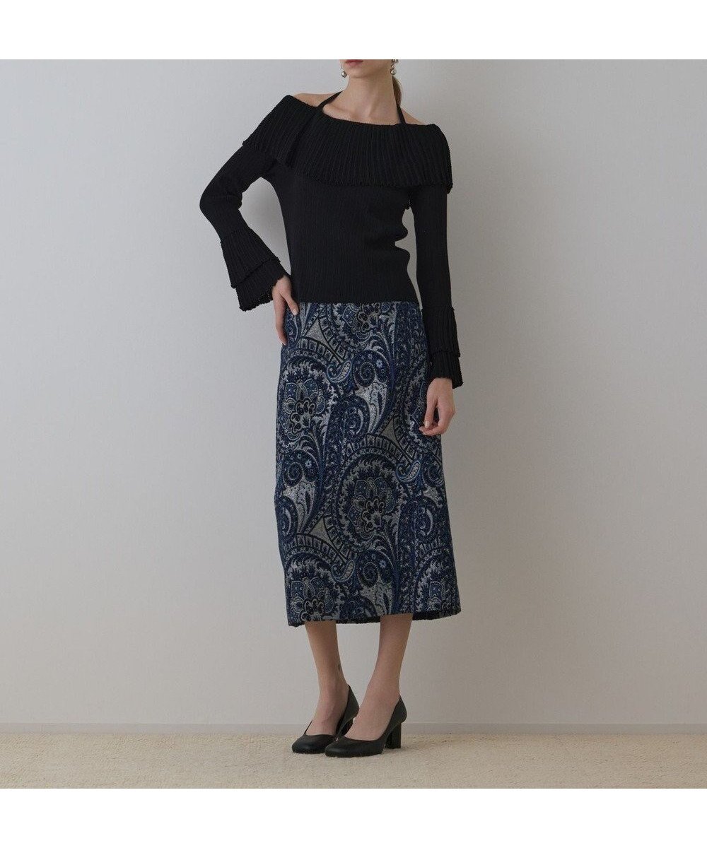 【グレース コンチネンタル/GRACE CONTINENTAL】のラメペイズリージャガードスカート インテリア・キッズ・メンズ・レディースファッション・服の通販 founy(ファニー) 　ファッション　Fashion　レディースファッション　Fashion for Women　スカート　Skirts　イタリア　Italy　エレガント 上品　Elegant　スマート　Smart, Elegant　スリット　Slit, Slit Detail　タイトスカート　Pencil Skirt, Tight Skirt　A/W・秋冬　Autumn/Winter　ネイビー|ID: prp329100004716885 ipo3291000000034080471