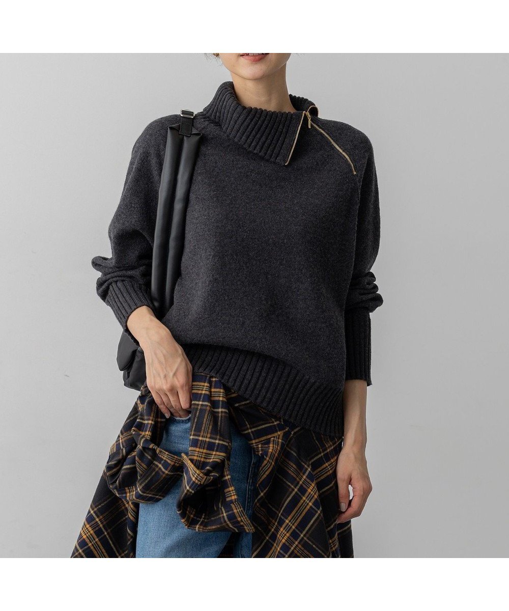 【23区/NIJYUSANKU】のボイルドウールコンビ ジップ タートルニット インテリア・キッズ・メンズ・レディースファッション・服の通販 founy(ファニー) 　ファッション　Fashion　レディースファッション　Fashion for Women　トップス・カットソー　Cut & Sew Tops　ニット　Knit Tops & Sweaters　インナー　Innerwear　シンプル　Simple, Minimal　ジップ　Zip, Zipper　セーター　Sweater, Knitwear　タートル　Turtleneck, Turtle Collar　チュニック　Tunic, Long Top　デニム　Denim, Jeans Material　定番　Standard, Basic Item　なめらか　Smooth, Silky Texture　フェルト　Felt, Felt Fabric　ワイド　Wide, Wide Fit　A/W・秋冬　Autumn/Winter　冬　Winter / This Winter　エレガント 上品　Elegant　2025年　2025　2025-2026秋冬・A/W　Autumn/Winter 2025–26 AW25–26　グレー系|ID: prp329100004716916 ipo3291000000034270667