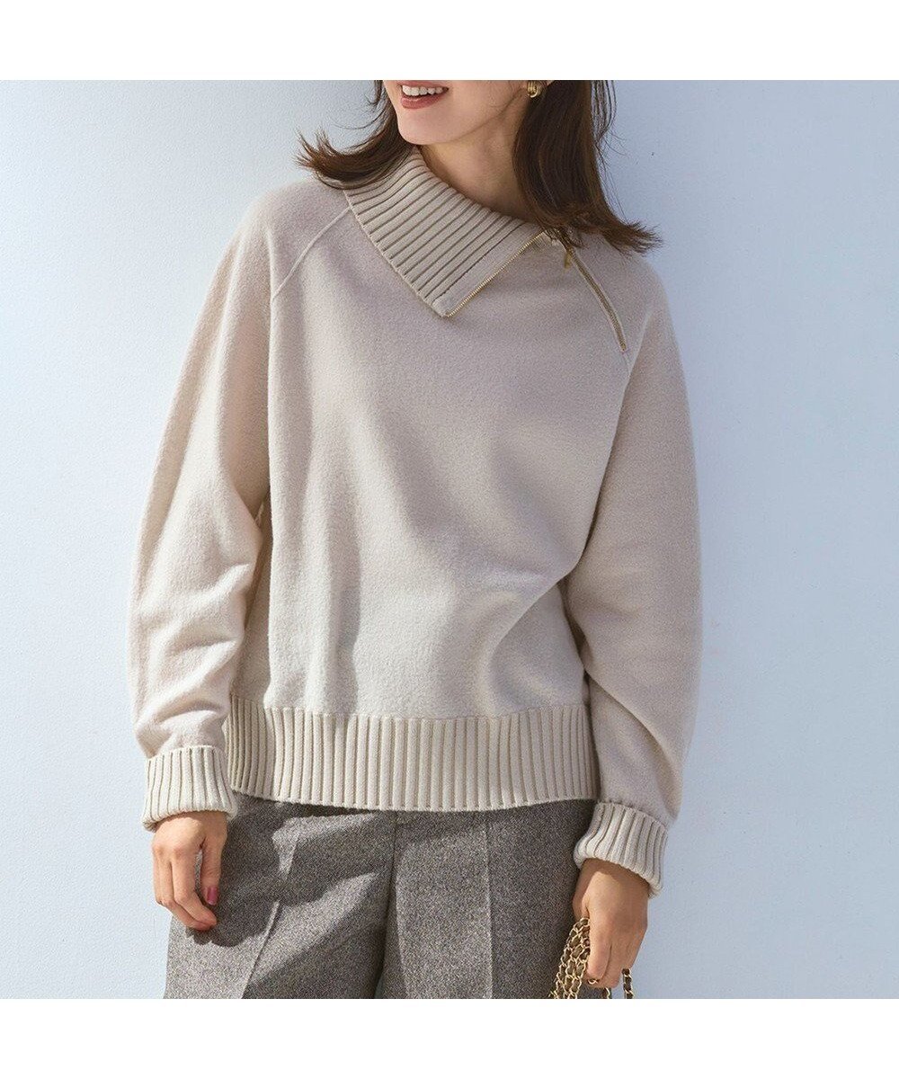 【23区/NIJYUSANKU】のボイルドウールコンビ ジップ タートルニット インテリア・キッズ・メンズ・レディースファッション・服の通販 founy(ファニー) 　ファッション　Fashion　レディースファッション　Fashion for Women　トップス・カットソー　Cut & Sew Tops　ニット　Knit Tops & Sweaters　インナー　Innerwear　シンプル　Simple, Minimal　ジップ　Zip, Zipper　セーター　Sweater, Knitwear　タートル　Turtleneck, Turtle Collar　チュニック　Tunic, Long Top　デニム　Denim, Jeans Material　定番　Standard, Basic Item　なめらか　Smooth, Silky Texture　フェルト　Felt, Felt Fabric　ワイド　Wide, Wide Fit　A/W・秋冬　Autumn/Winter　冬　Winter / This Winter　エレガント 上品　Elegant　2025年　2025　2025-2026秋冬・A/W　Autumn/Winter 2025–26 AW25–26　ベージュ系|ID: prp329100004716916 ipo3291000000036254806