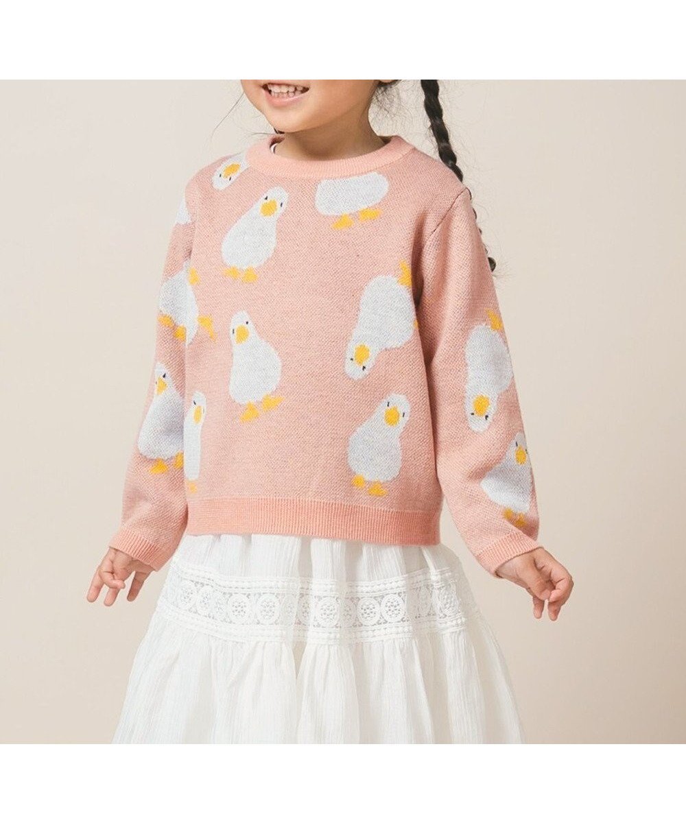 【アミアミ/AmiAmi / KIDS】の【洗濯機可/UNISEX】アヒルいっぱいプルオーバー145cm インテリア・キッズ・メンズ・レディースファッション・服の通販 founy(ファニー) 　ファッション　Fashion　キッズファッション　Fashion for Kids　トップス・カットソー　Cut & Sew Tops　新作・新入荷　New Arrivals / New In　ユニセックス　Unisex, Genderless　おすすめ　Recommended / Our Picks　セーター　Sweater, Knitwear　ブランケット　Blanket, Throw Blanket　冬　Winter / This Winter　夏　Summer　S/S・春夏　SS, Spring/Summer, Warm Season　A/W・秋冬　Autumn/Winter　ピンク|ID: prp329100004718058 ipo3291000000034091802