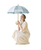 【プラスリング/+RING】の【限定/日本製】プラスリング 晴雨兼用傘(長ショート)BLU denim-like pattern-chestnut handle SR224 青|ID: prp329100004719479 ipo3291000000034257627